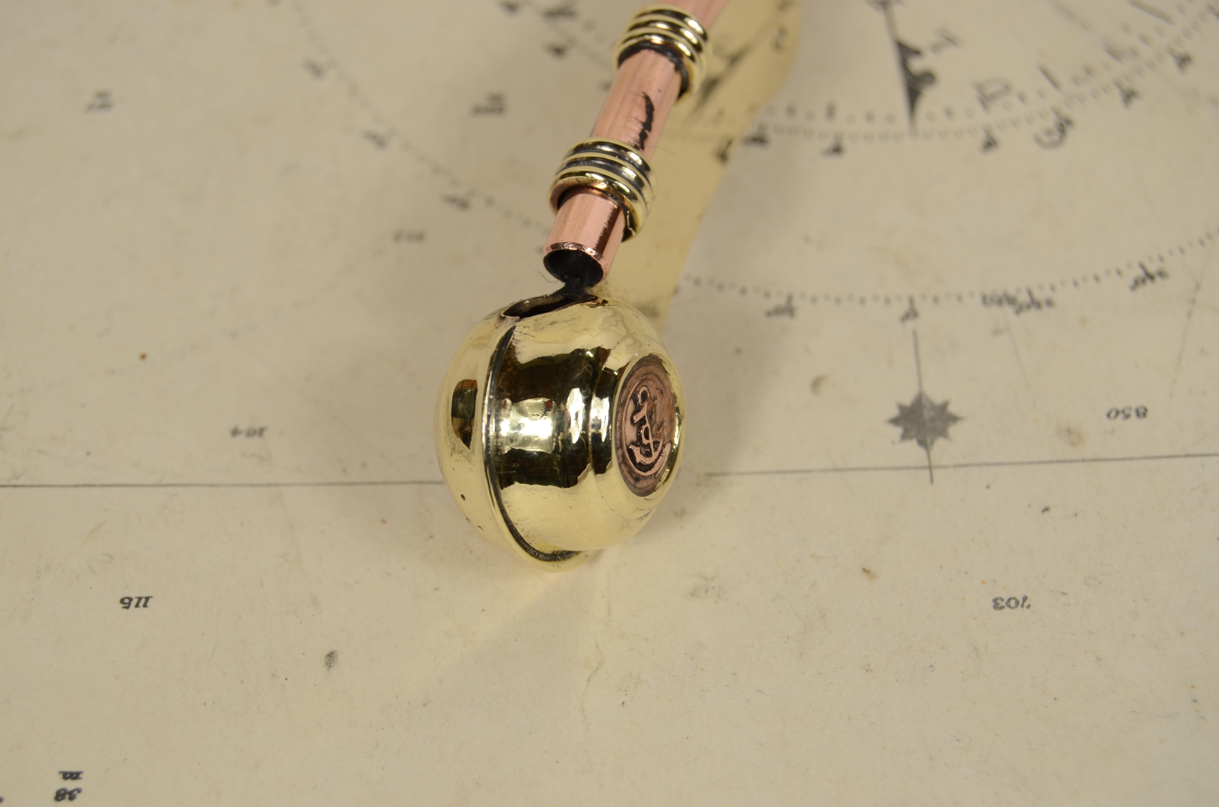 Brass Boatswain's whistle in brass and copper English manufacture of the 1920s For Sale