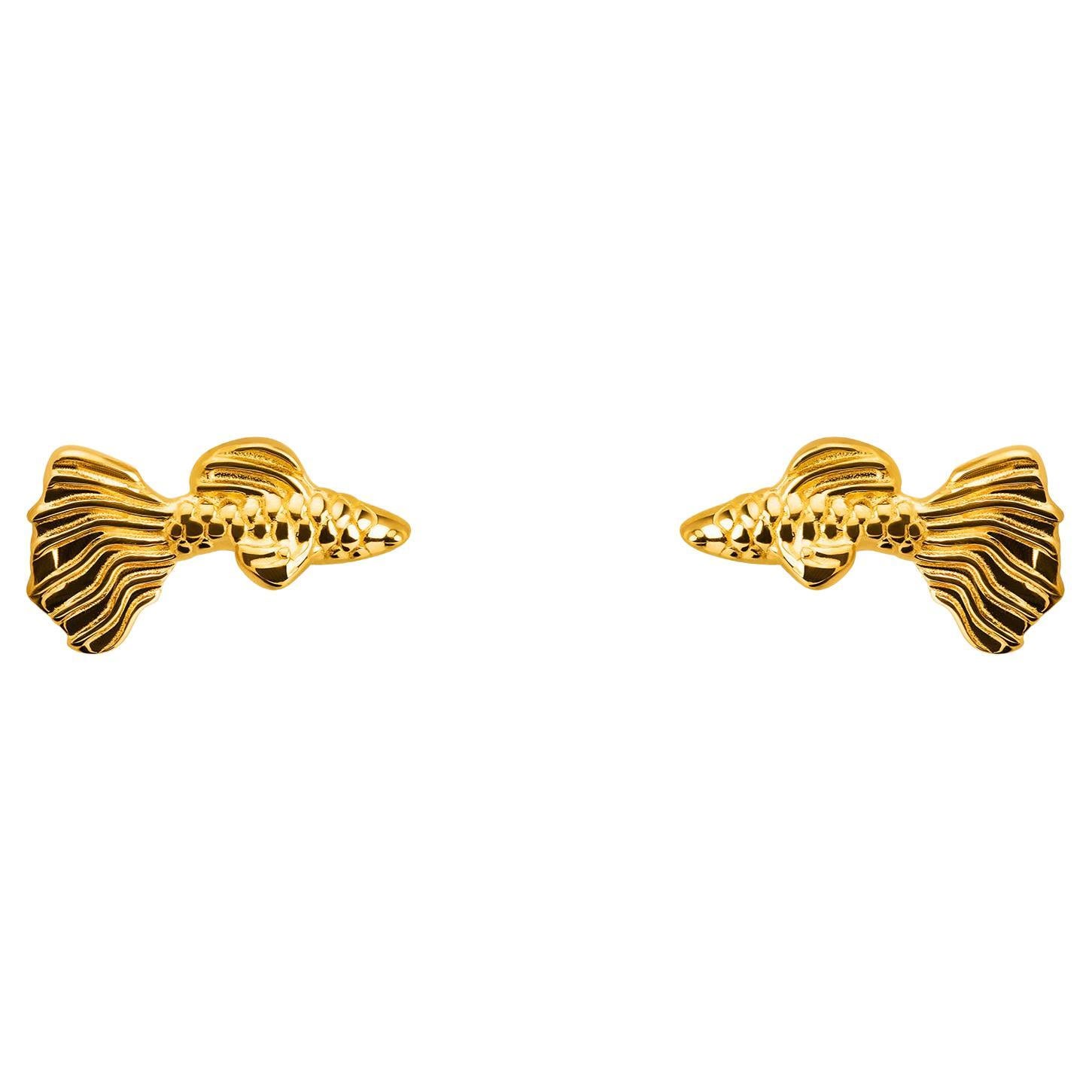 Fish 18 Karat Yellow Gold Earrings For Sale
