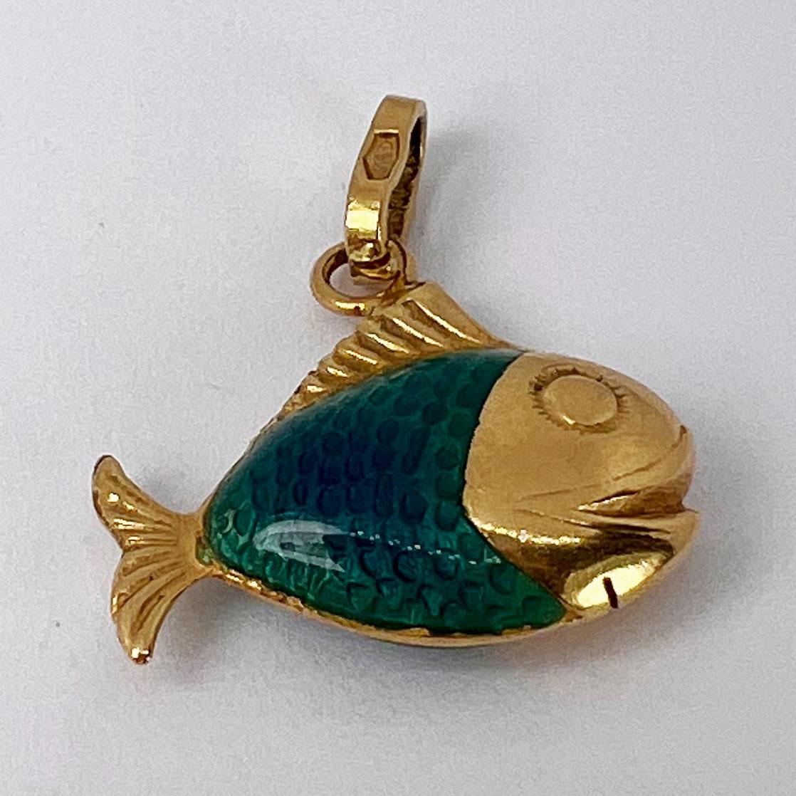 Fish 18K Yellow Gold Enamel Charm Pendant 7