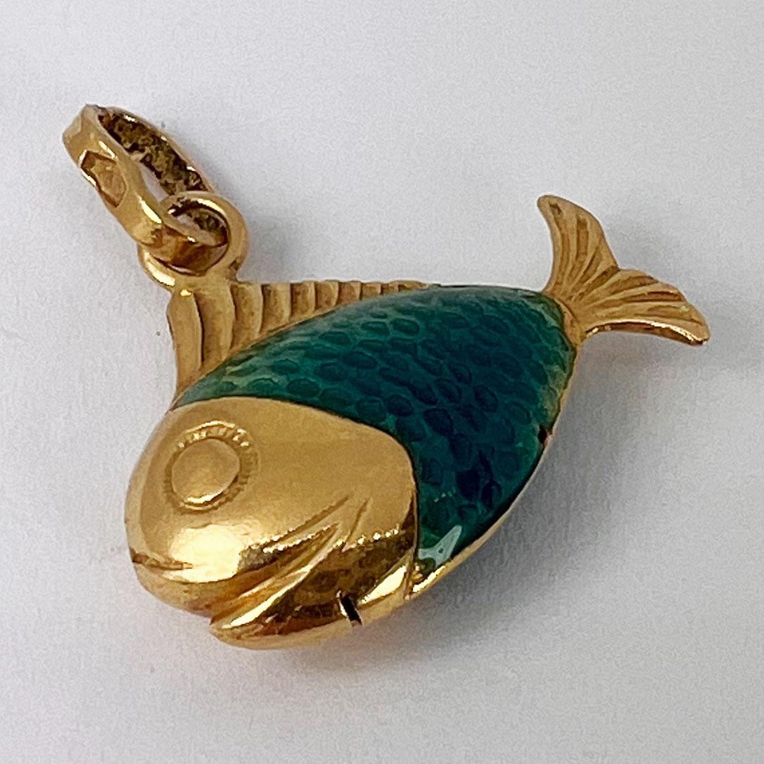 Fish 18K Yellow Gold Enamel Charm Pendant 10