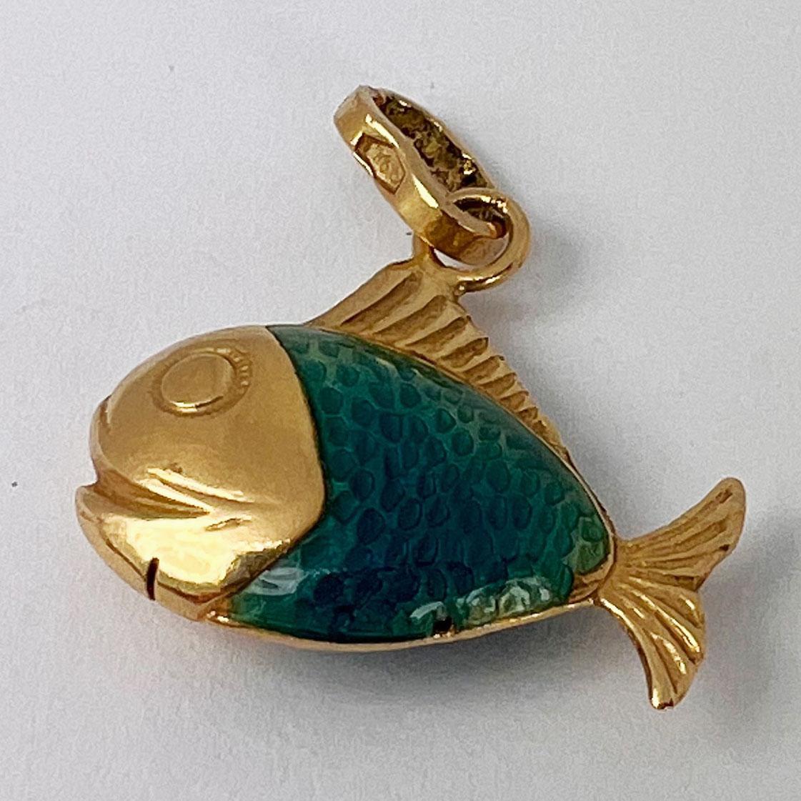 Fish 18K Yellow Gold Enamel Charm Pendant 11