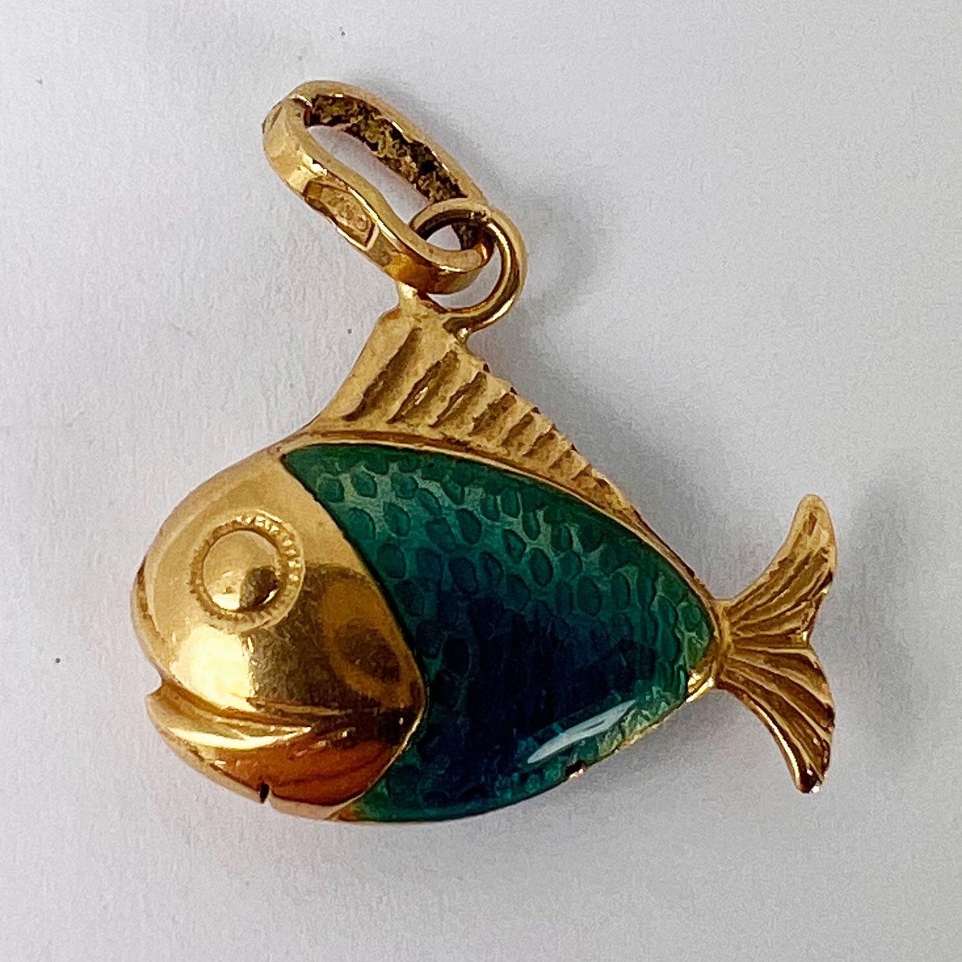 Fish 18K Yellow Gold Enamel Charm Pendant 12