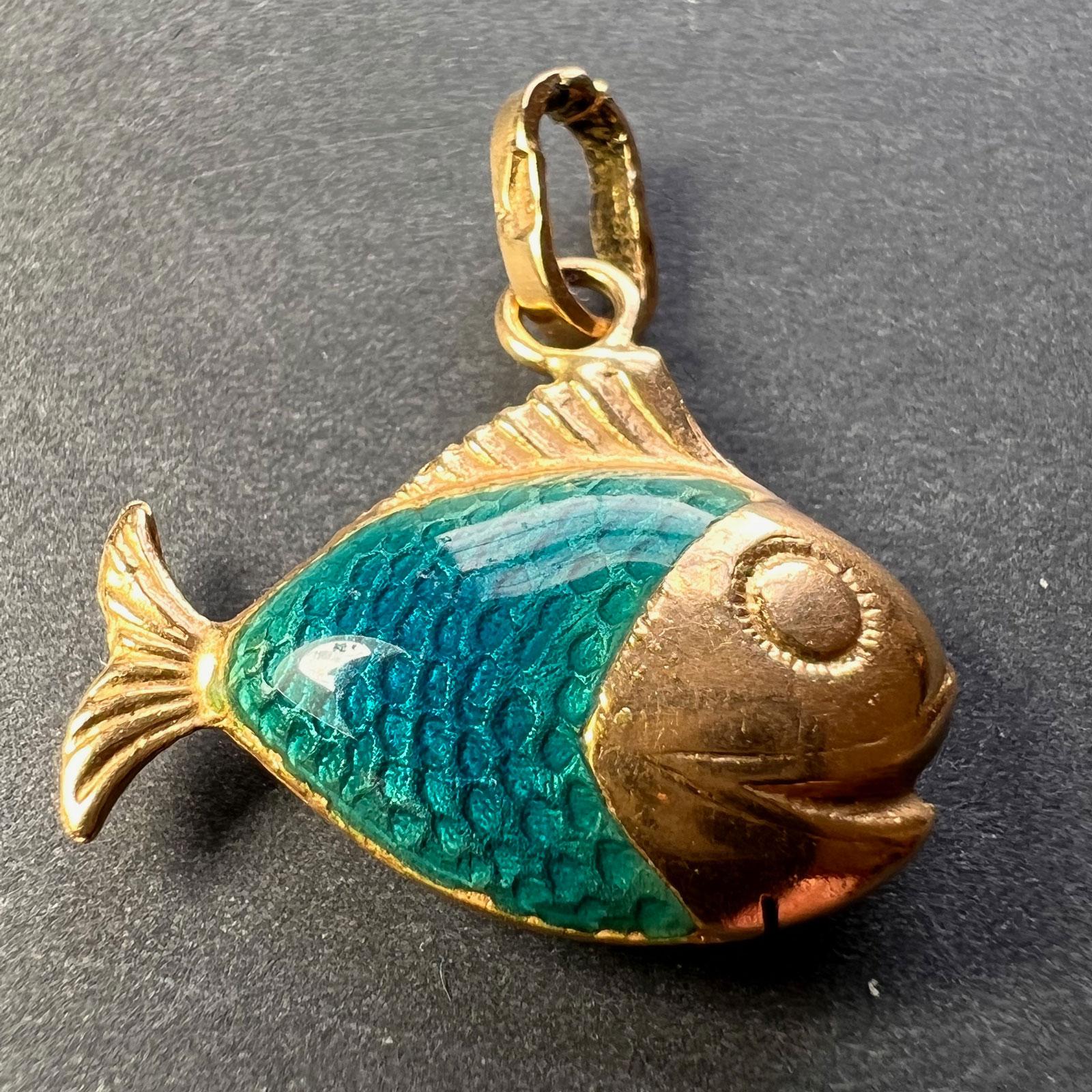 Men's Fish 18K Yellow Gold Enamel Charm Pendant