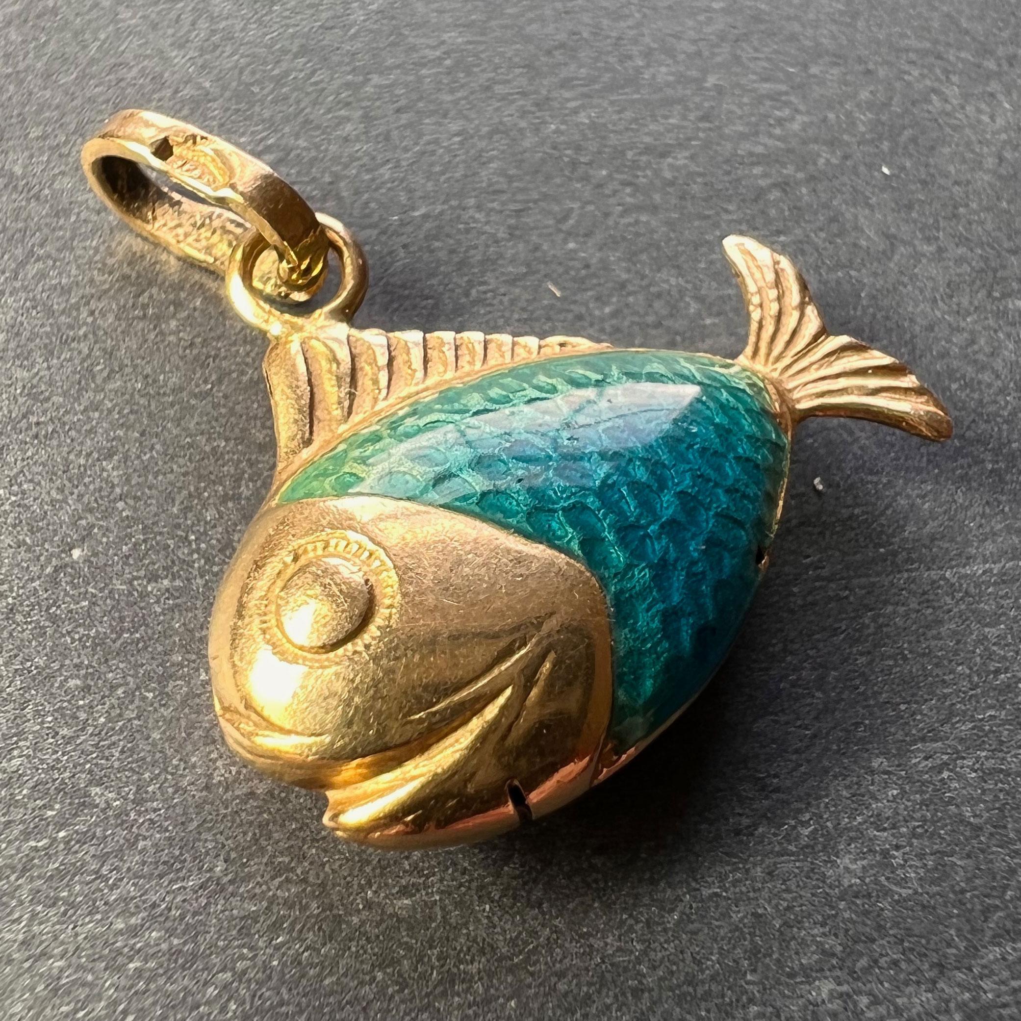 Fish 18K Yellow Gold Enamel Charm Pendant 1