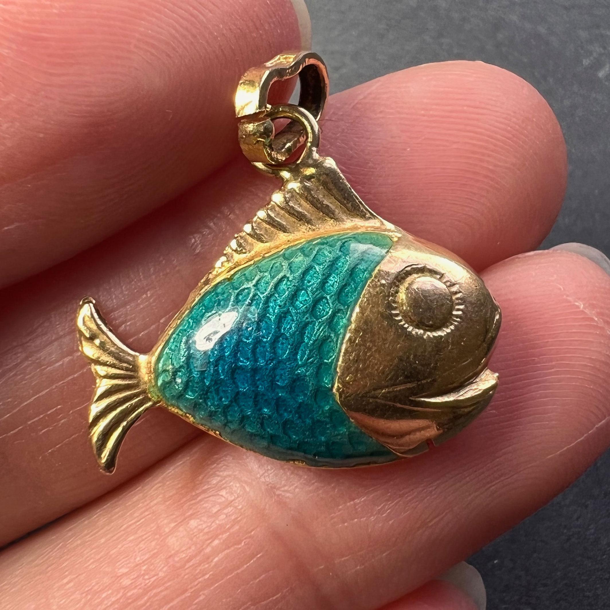 Fish 18K Yellow Gold Enamel Charm Pendant 2