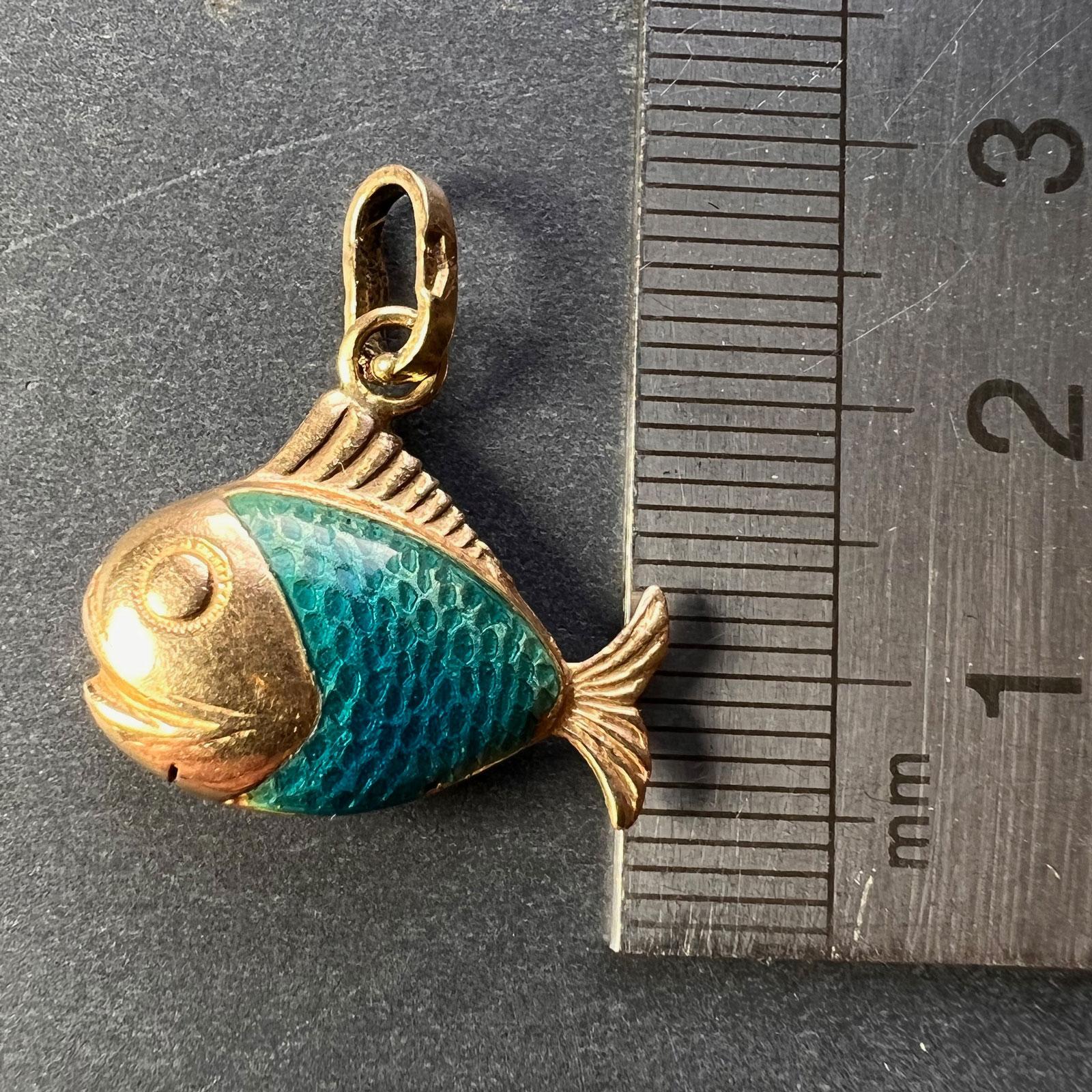 Fish 18K Yellow Gold Enamel Charm Pendant 5