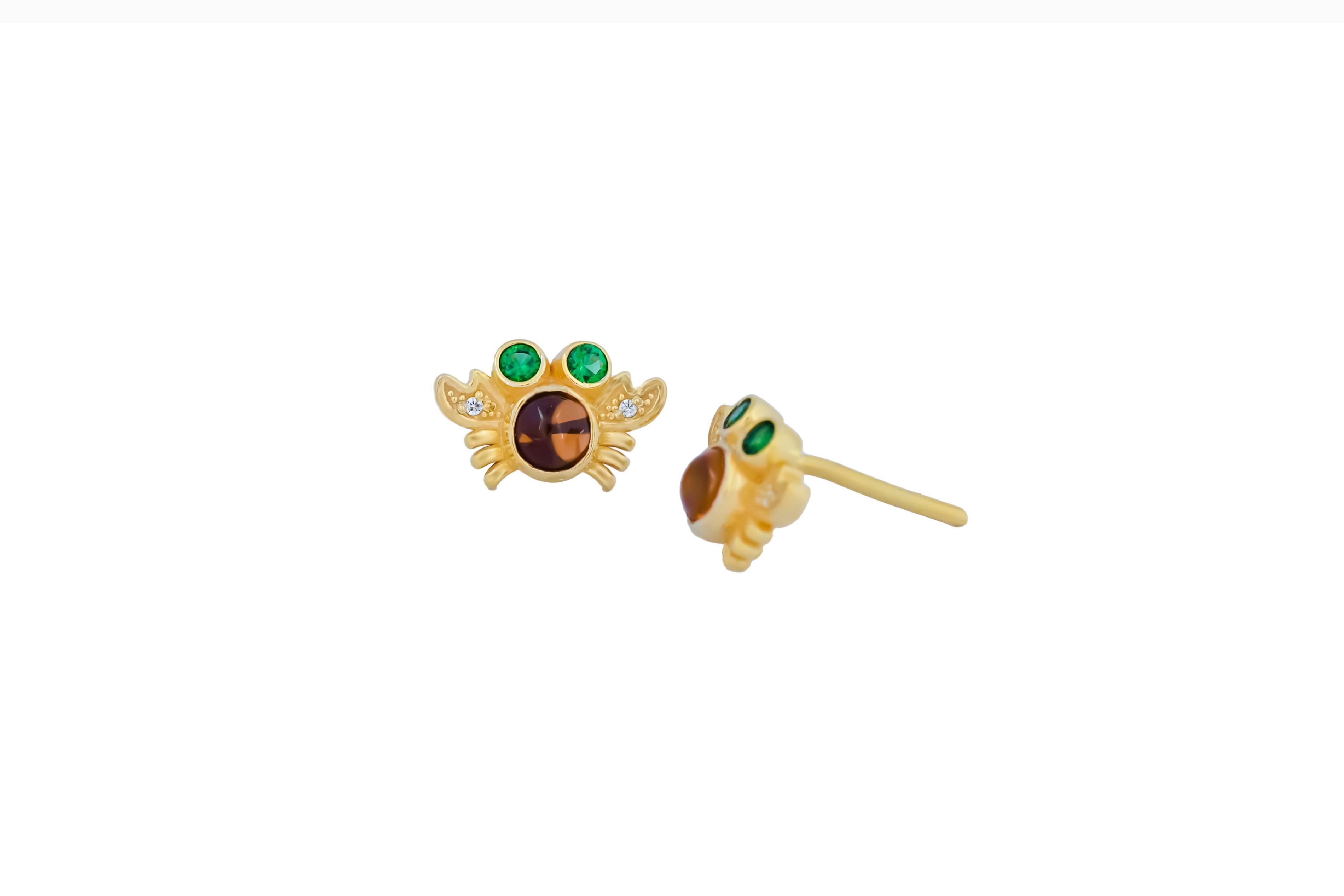 Women's 3 pair of earrings studs:  Fish, crab and flower 
