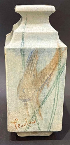 "Fish and Seaweed", Unique Art Deco Vase by Fevola for Lachenal, 1920s