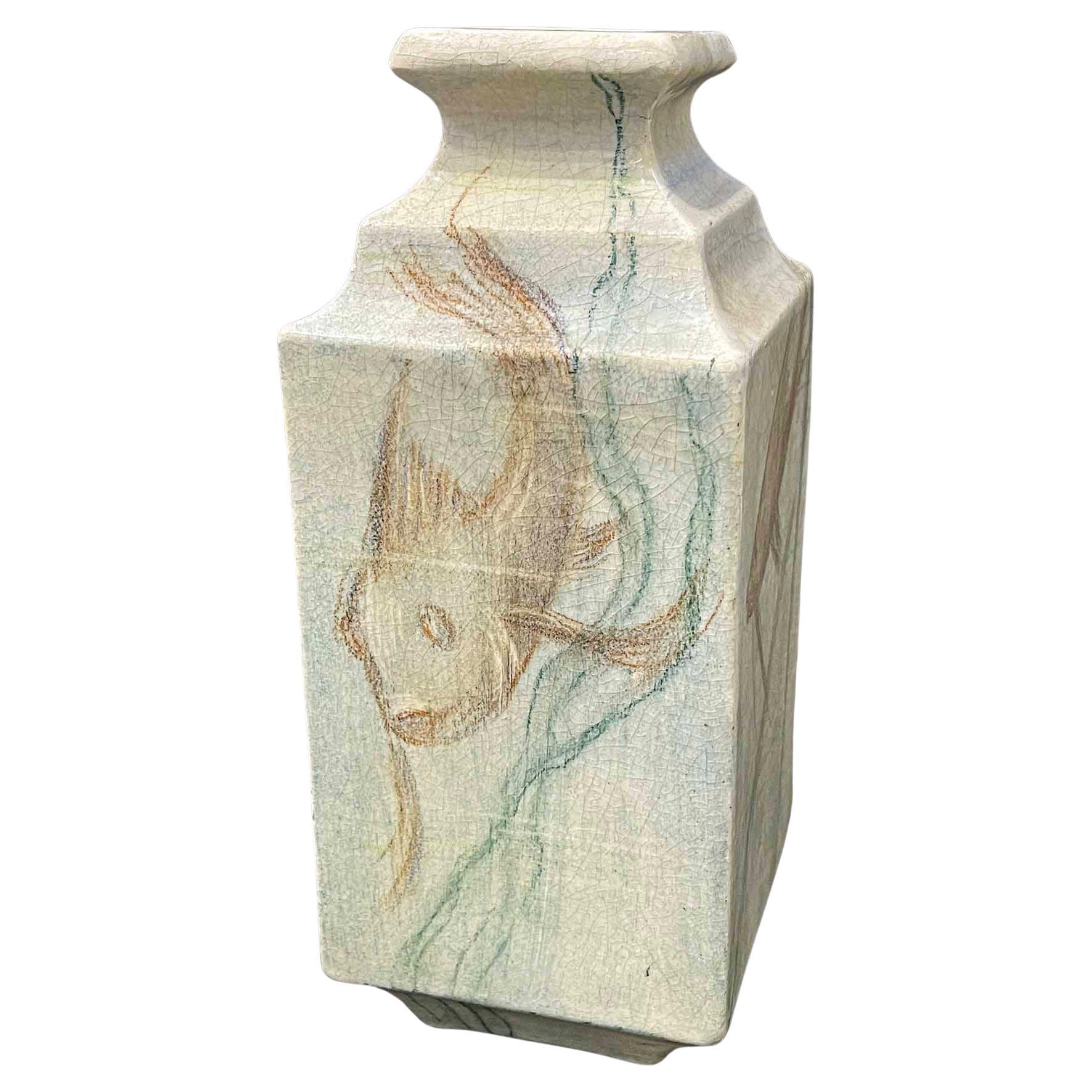 "Fish and Seaweed", Unique Art Deco Vase by Fevola for Lachenal, 1920s For Sale