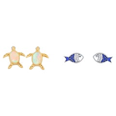 Fish and turtle earrings studs
