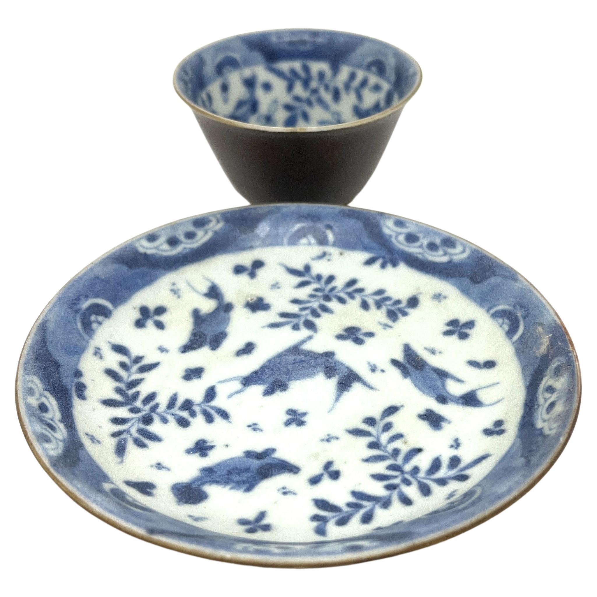 Fish and Waterweed Teabowl and Saucer Set, c 1725, Qing Dynasty, Yongzheng era For Sale