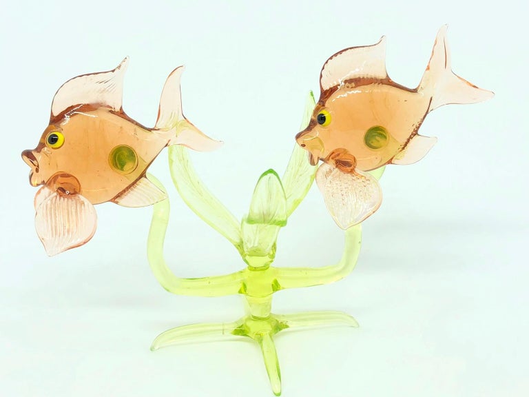 Fish Aquarium Vaseline Glass Bimini Style Art Glass Sculpture Figure at