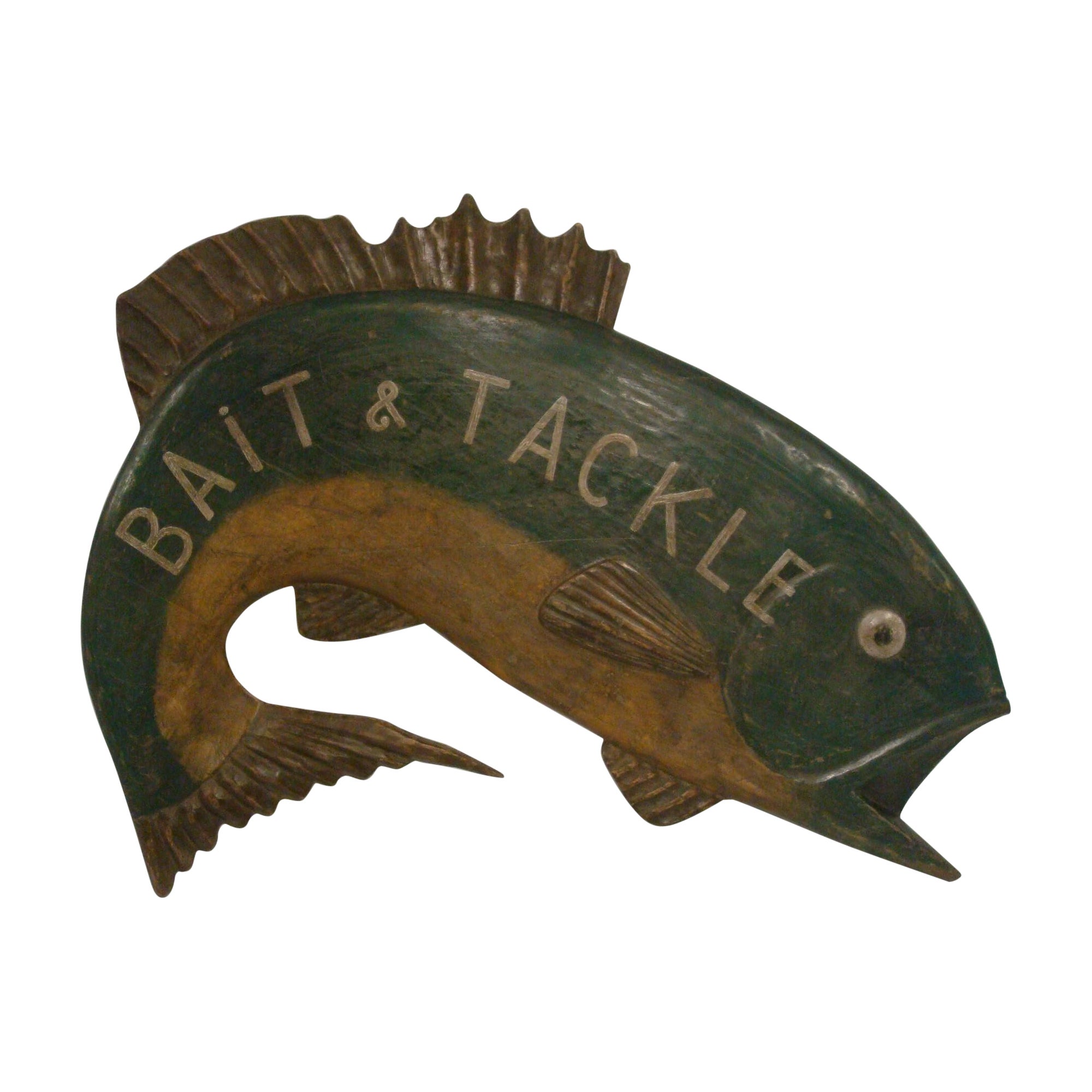 Fish "Bait 
Tackle" Display Trade Sign Folk Art / Americana USA 1920´s