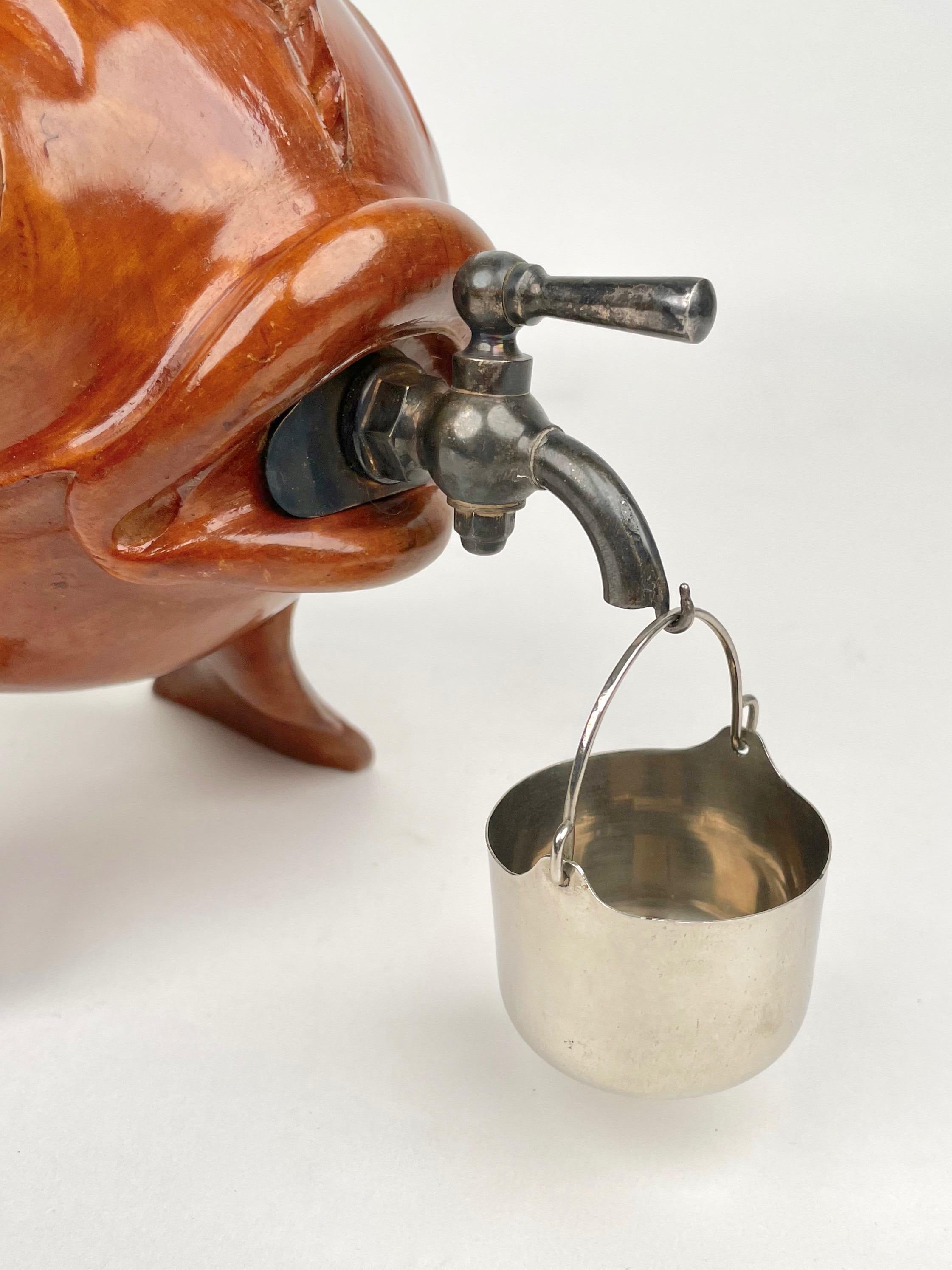Fish Bottle Dispenser Hand Carved Wood & Metal Aldo Tura for Macabo Italy 1950s 8