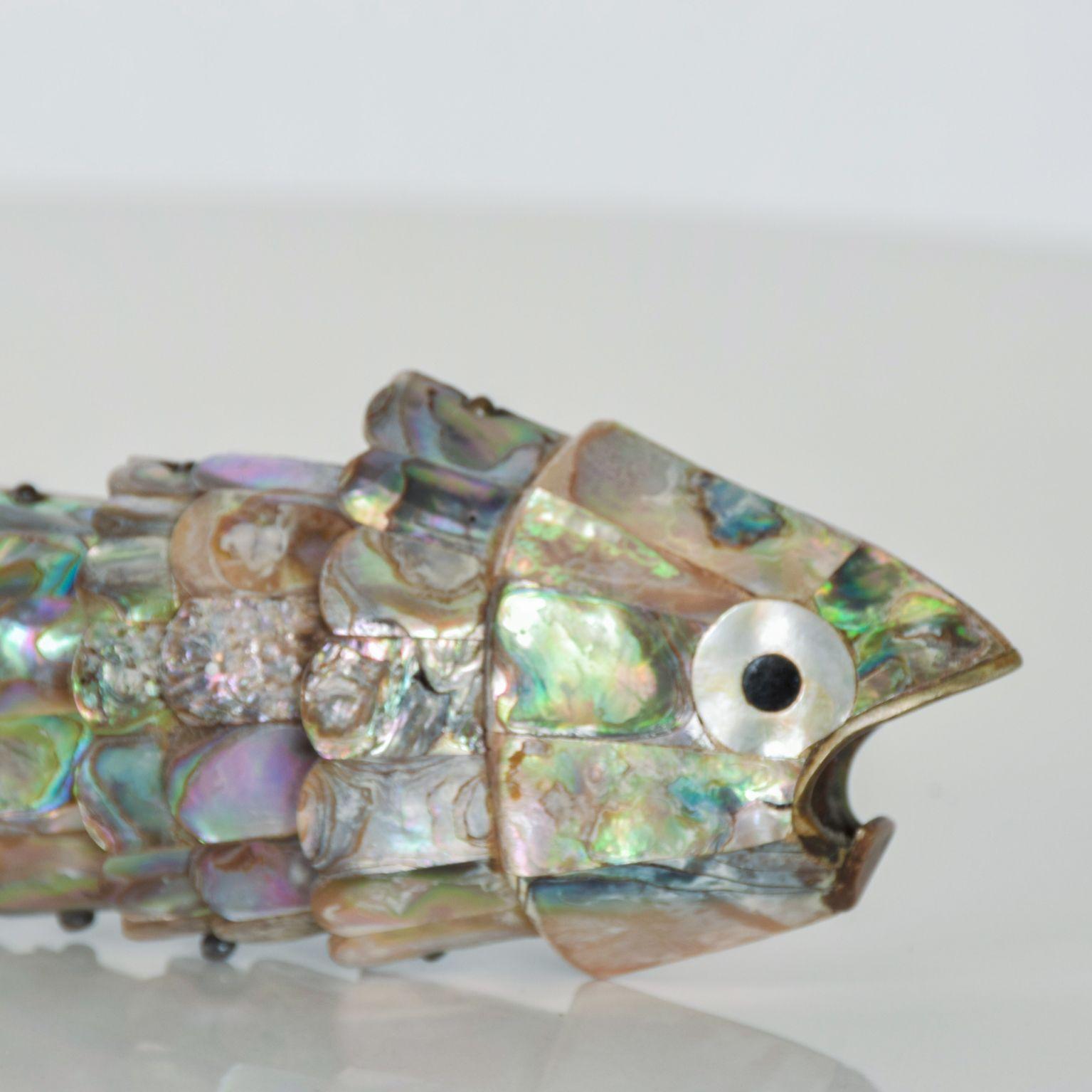 Mexican Fish Bottle Opener Abalone Brass by Los Castillo, Mexico, 1970s
