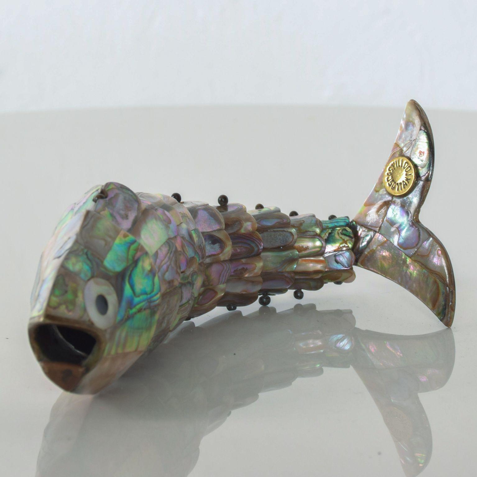 Fish Bottle Opener Abalone Brass by Los Castillo, Mexico, 1970s 1
