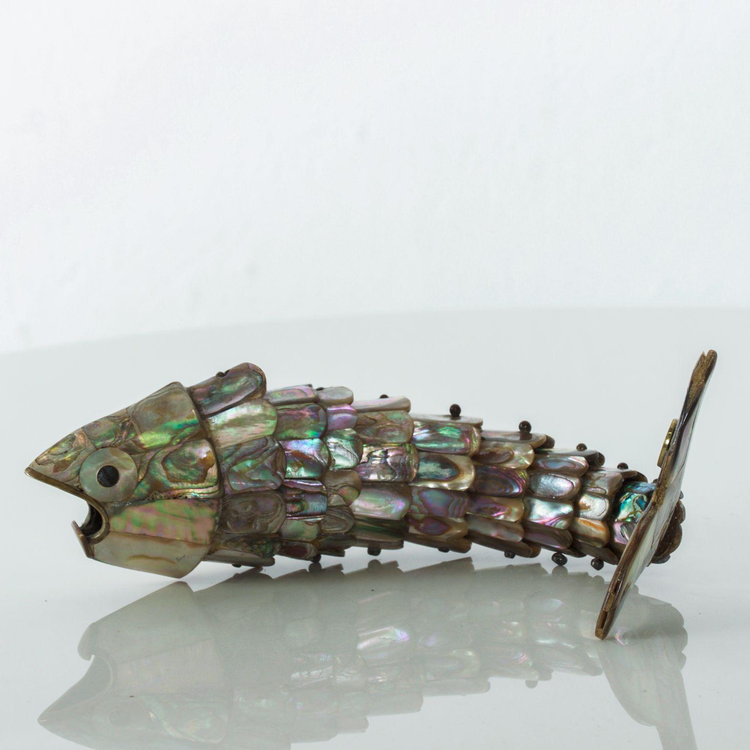 Fish Bottle Opener Abalone Brass by Los Castillo, Mexico, 1970s 2