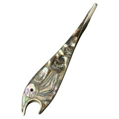 Fish bottle opener, Abalone shell & Alpaca, Mexico, circa 1980