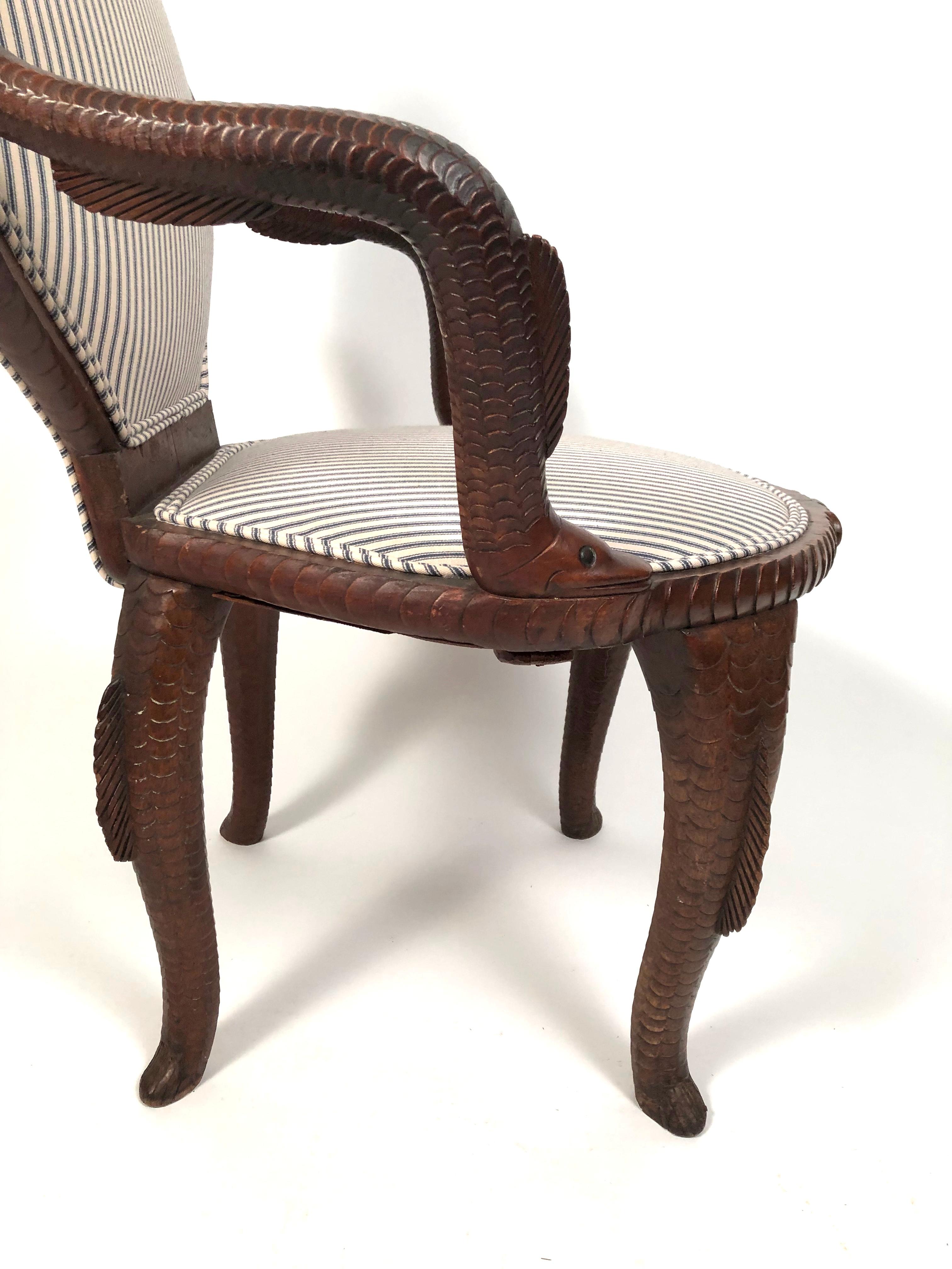 19th Century American Fish Carved Mahogany Armchair 6