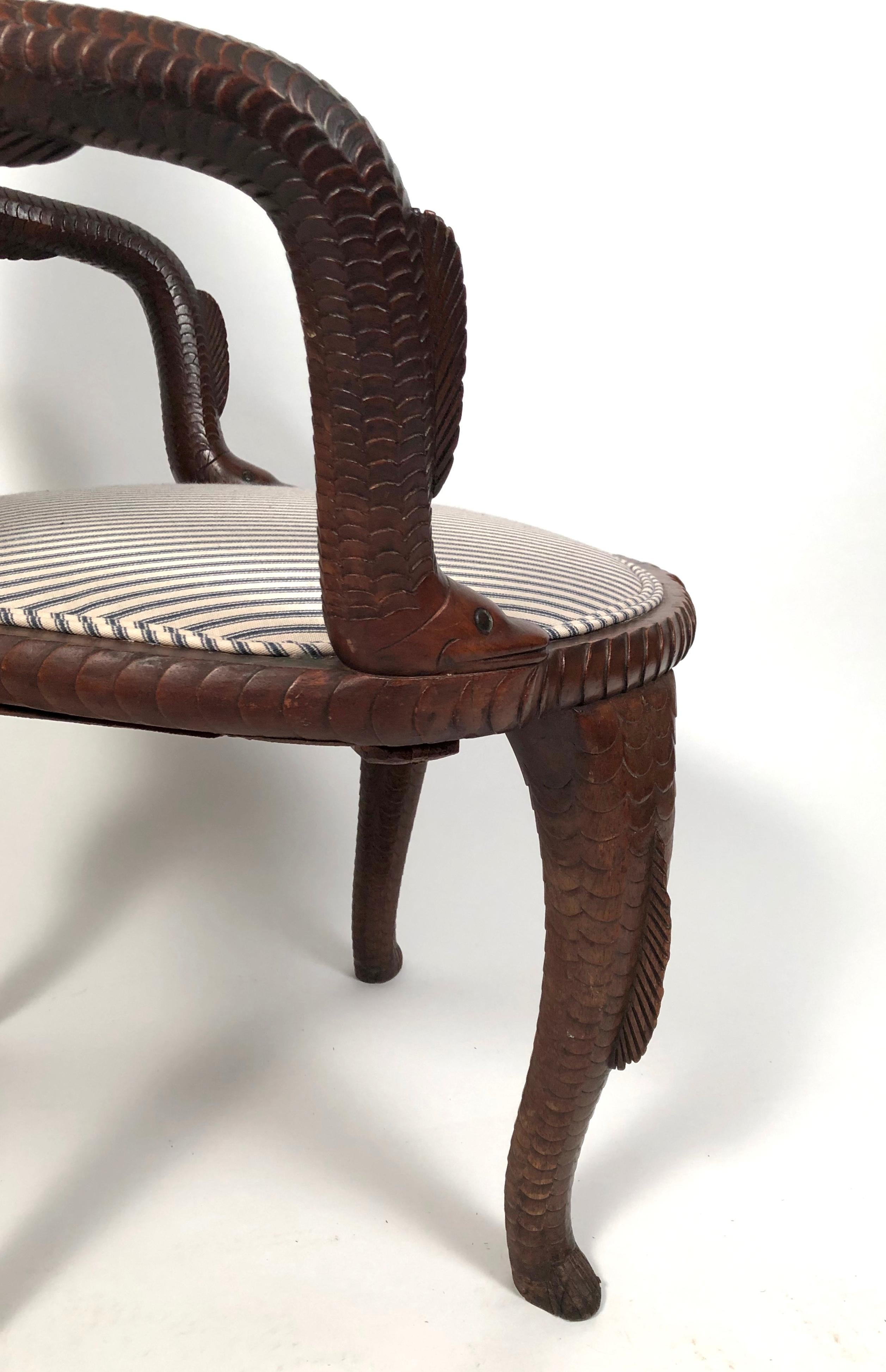 19th Century American Fish Carved Mahogany Armchair 7