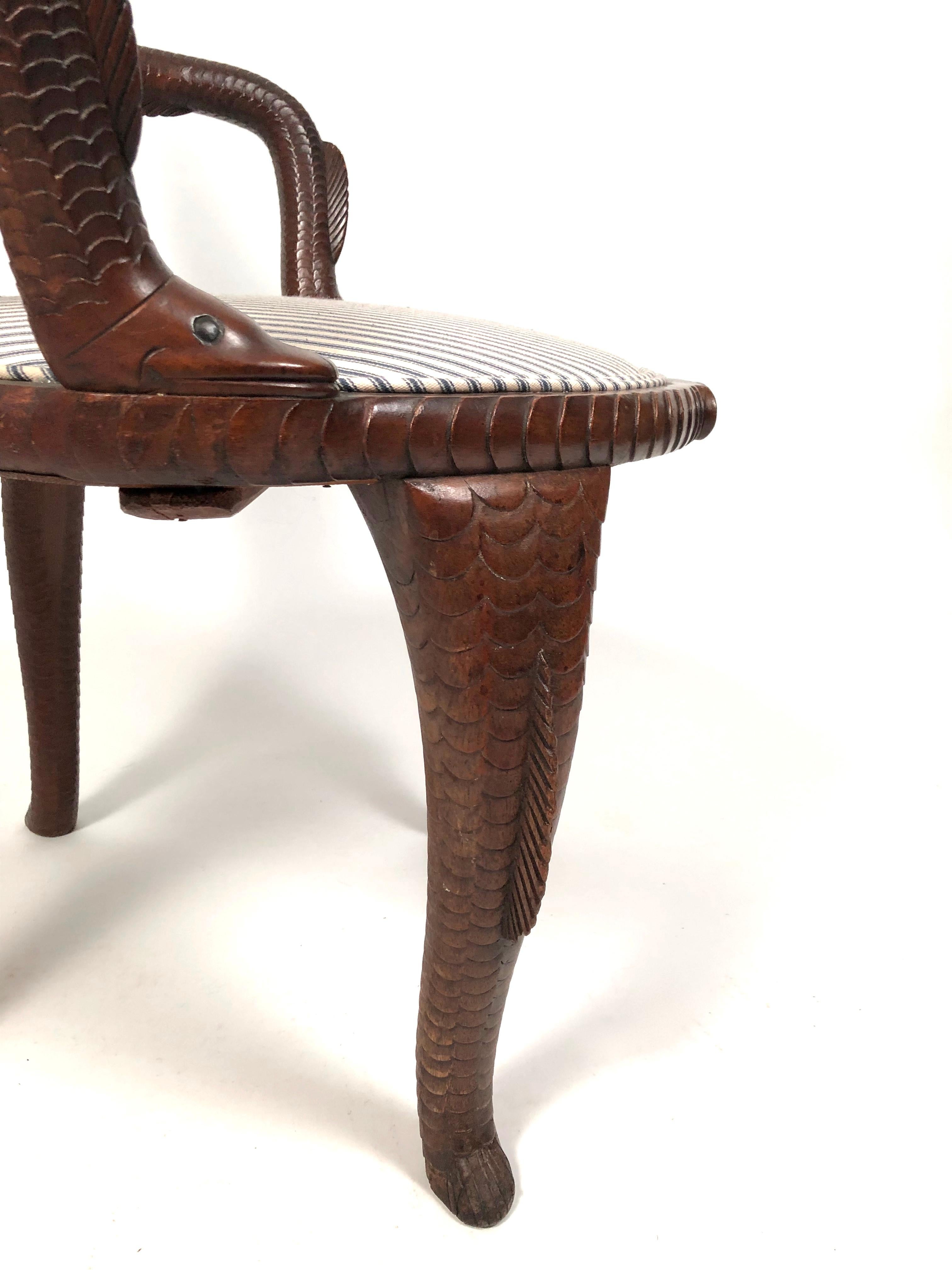 19th Century American Fish Carved Mahogany Armchair 8