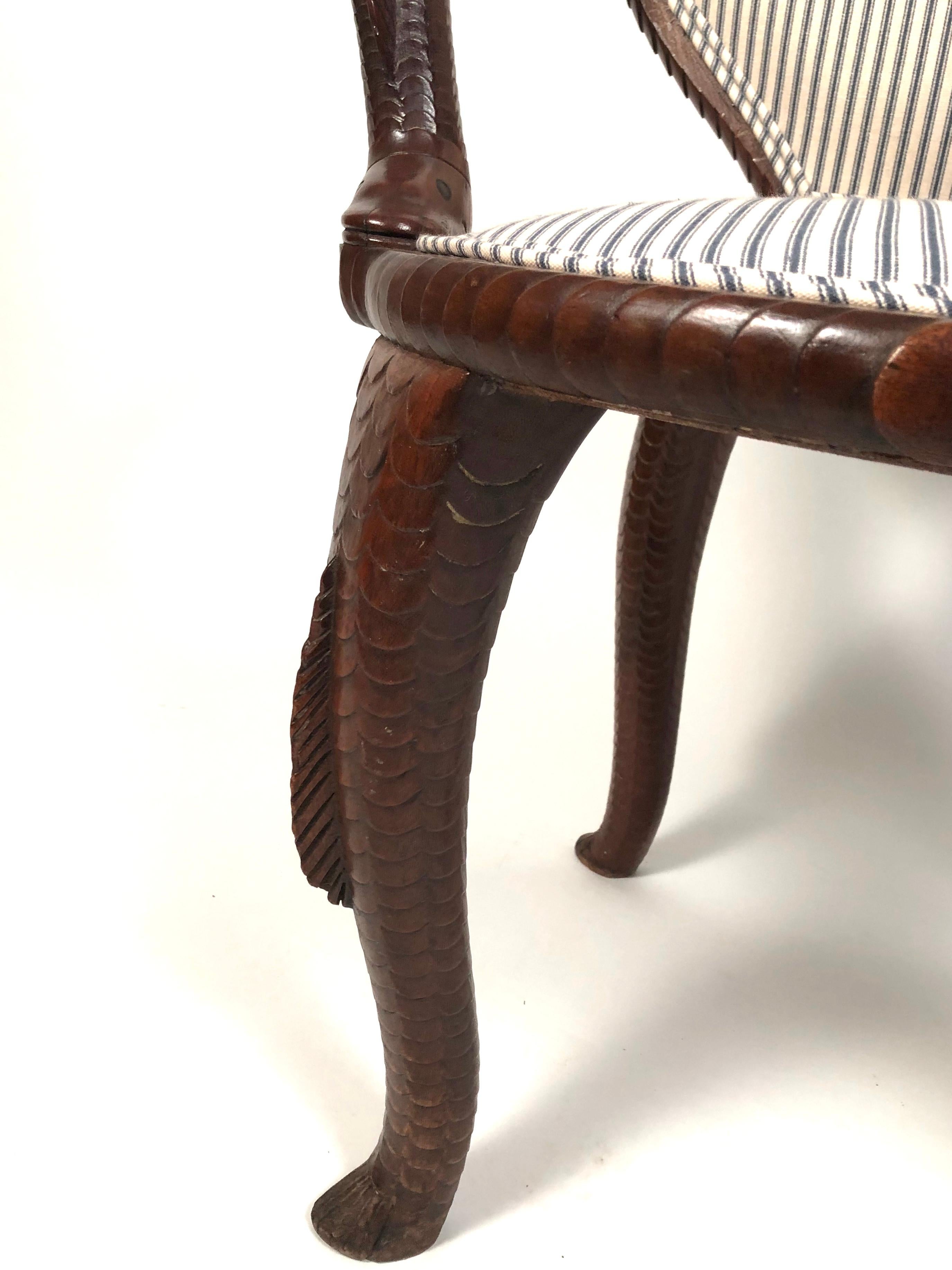 19th Century American Fish Carved Mahogany Armchair 9
