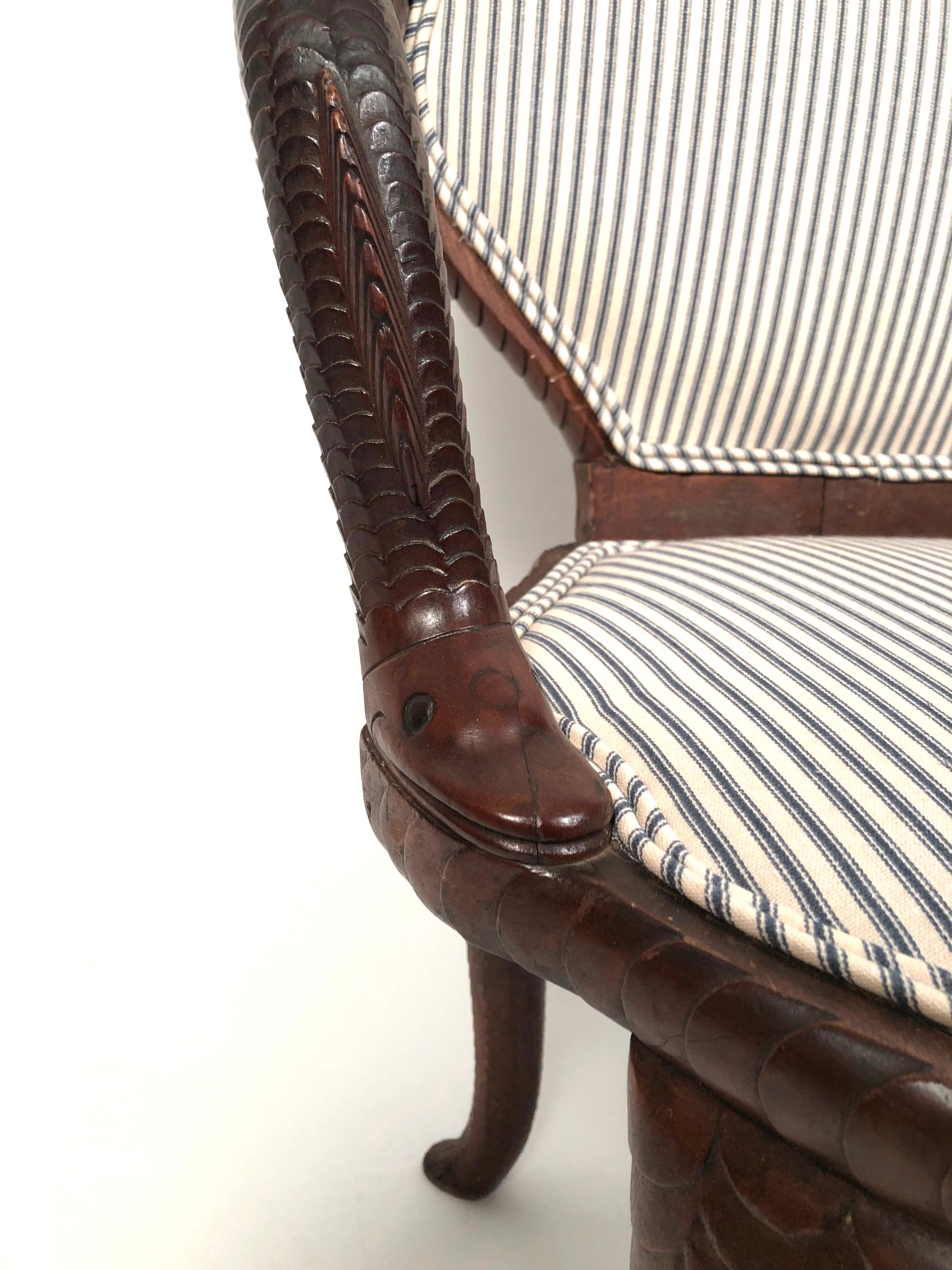 19th Century American Fish Carved Mahogany Armchair 12