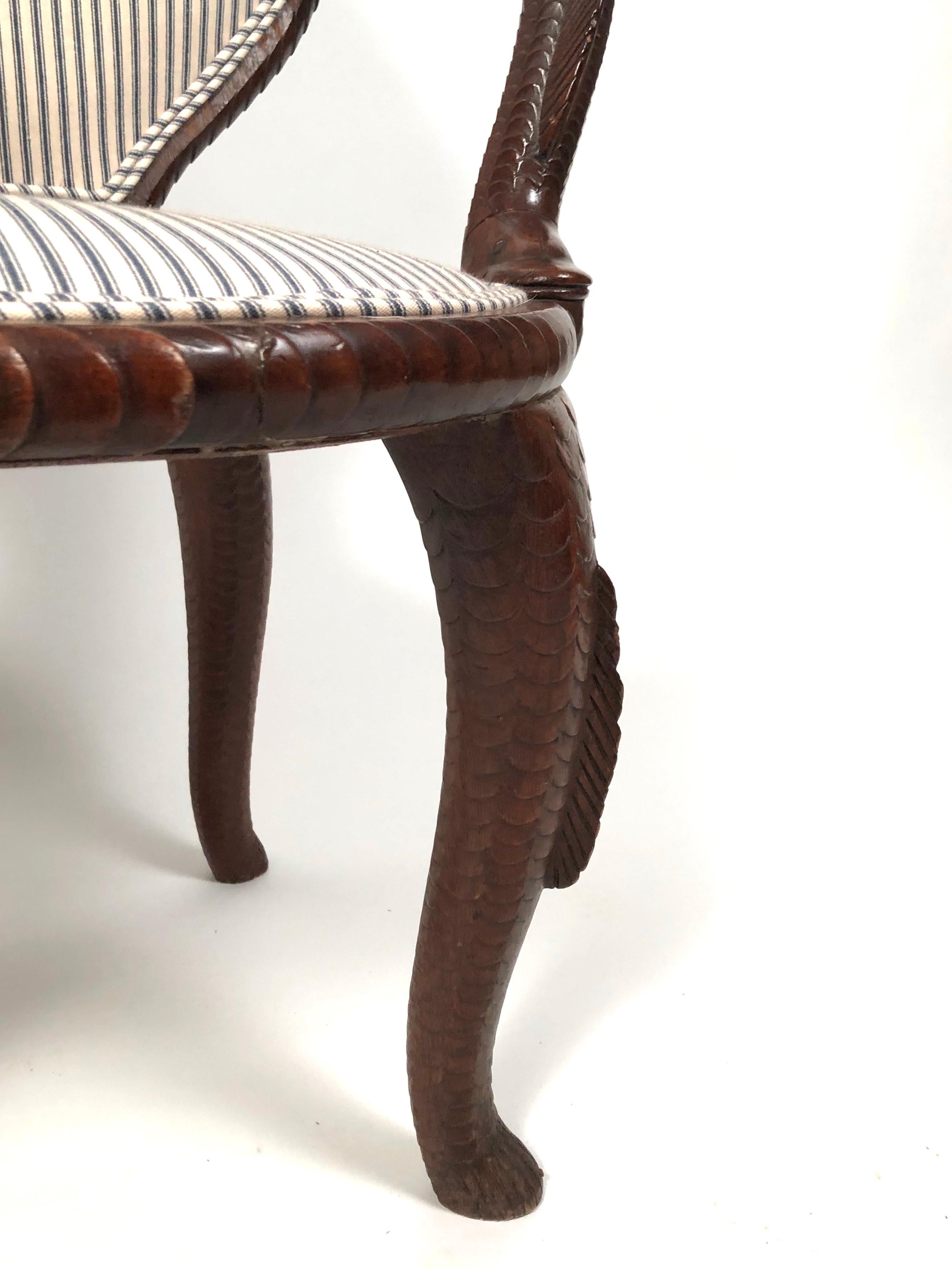 19th Century American Fish Carved Mahogany Armchair 13