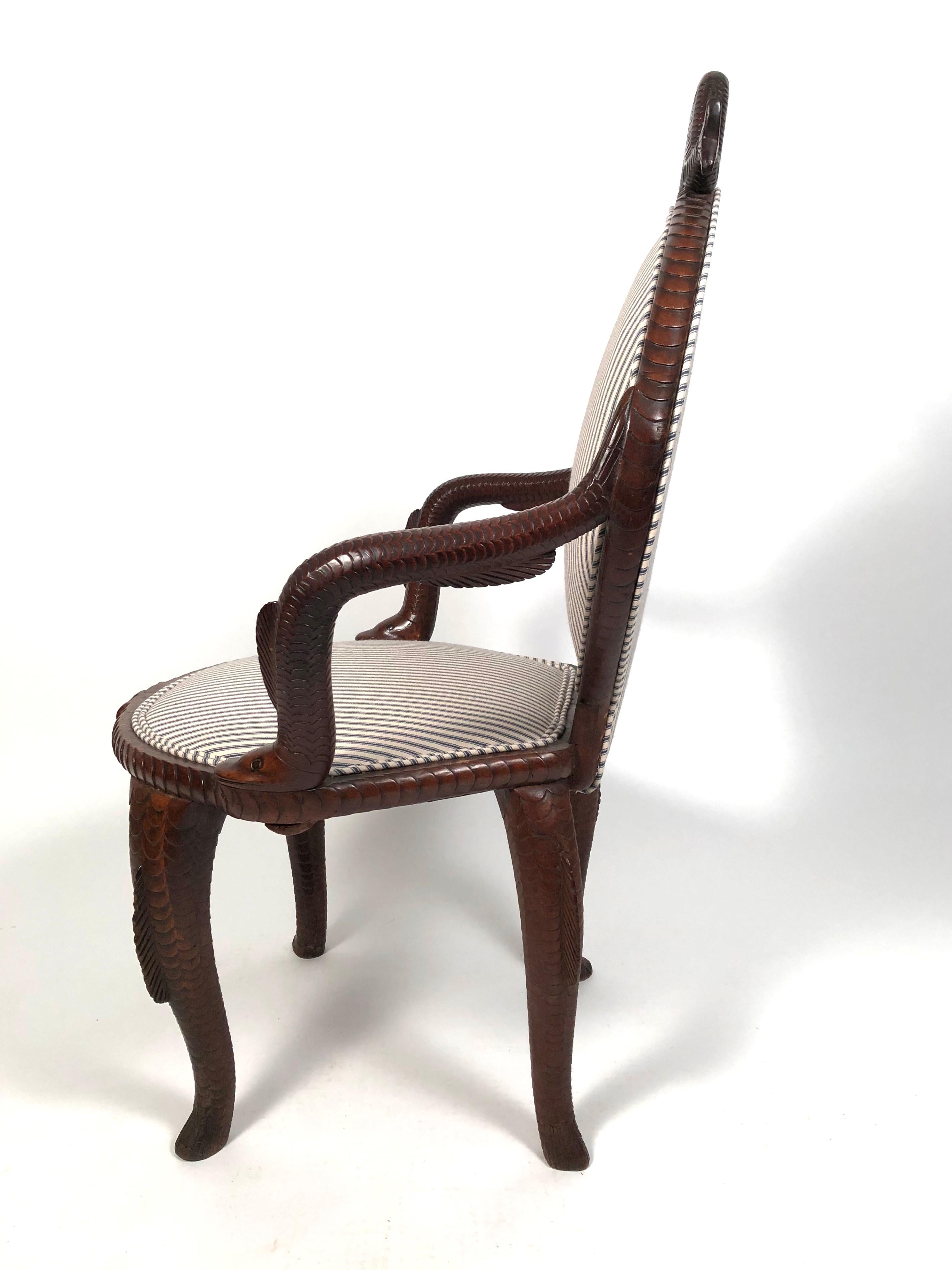 Wood 19th Century American Fish Carved Mahogany Armchair