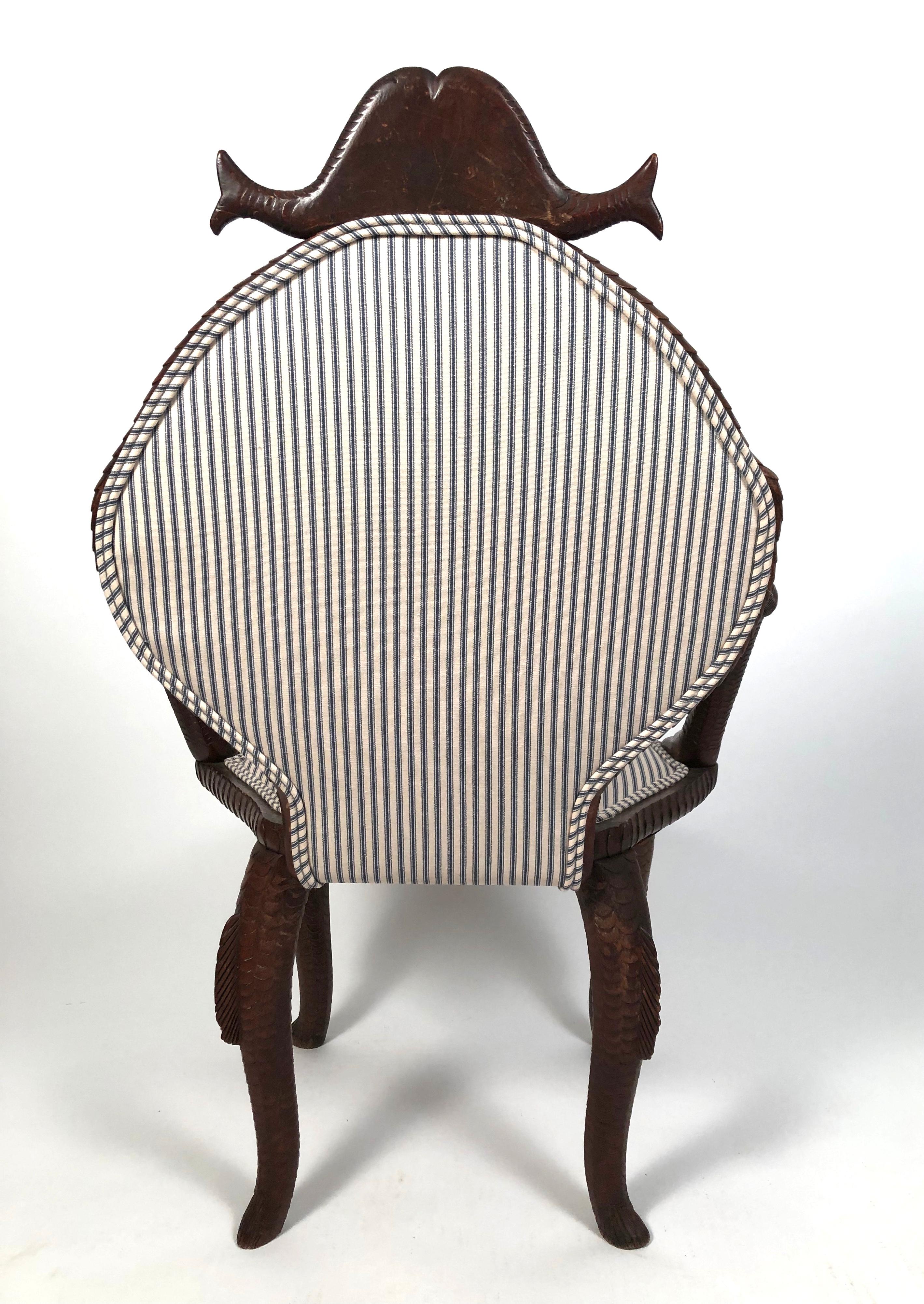 19th Century American Fish Carved Mahogany Armchair 1
