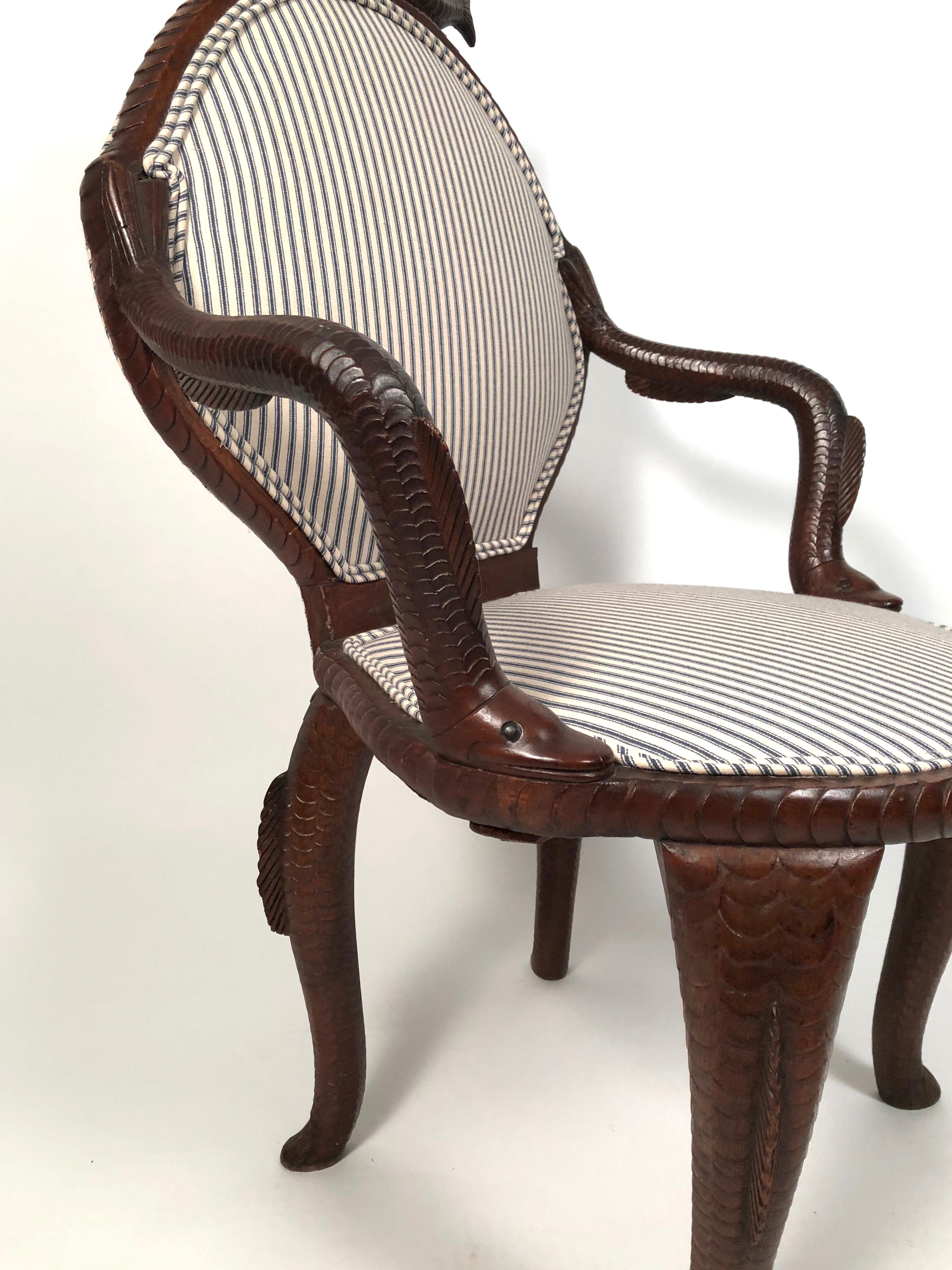 19th Century American Fish Carved Mahogany Armchair 4