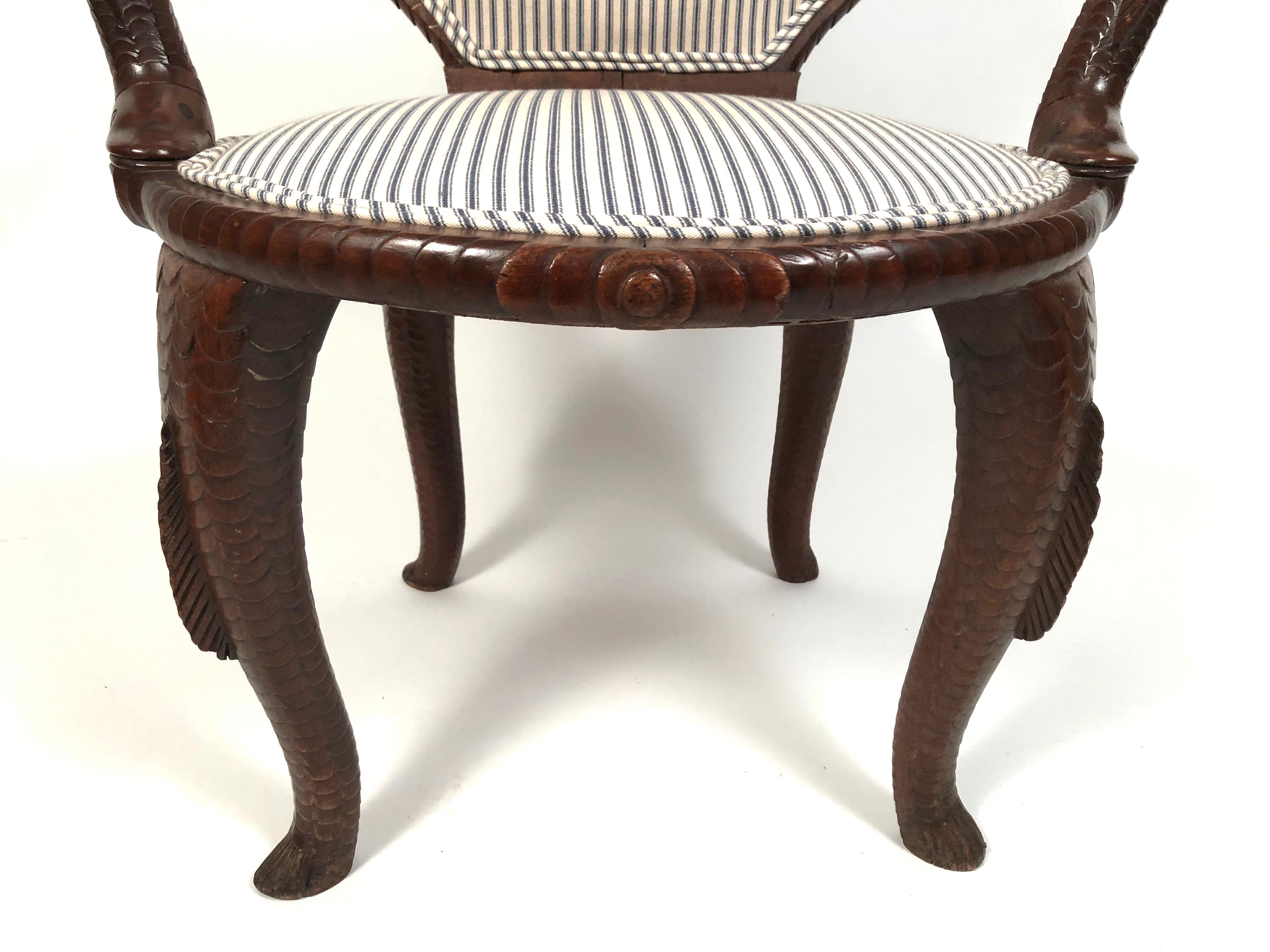 19th Century American Fish Carved Mahogany Armchair 5