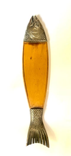 Fish Charcuterie, Deli Garnish Cutting Board with Decorative Brass Head and Tail