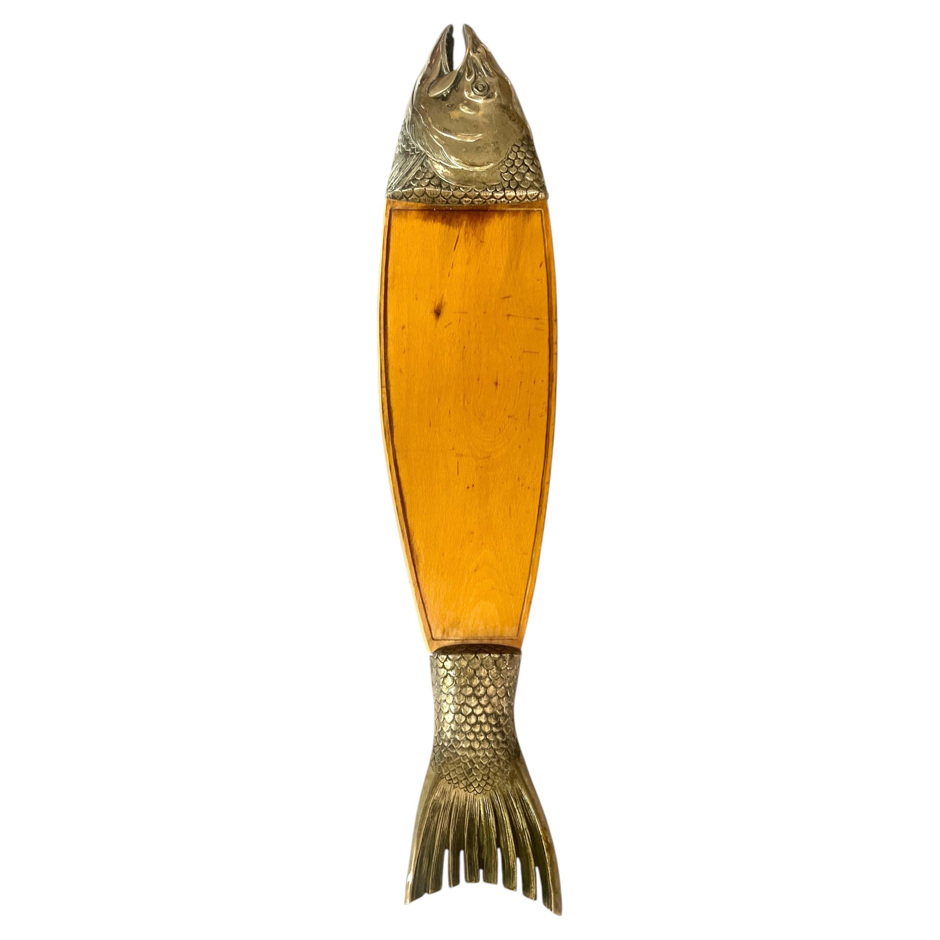 Fish Charcuterie, Deli Garnish Cutting Board with Decorative Brass Head and Tail For Sale