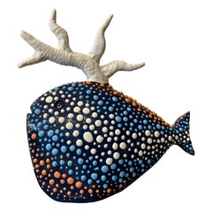 Decorative Blue fish, ceramic centerpiece. Handmade in Italy. Bespoke. 2025