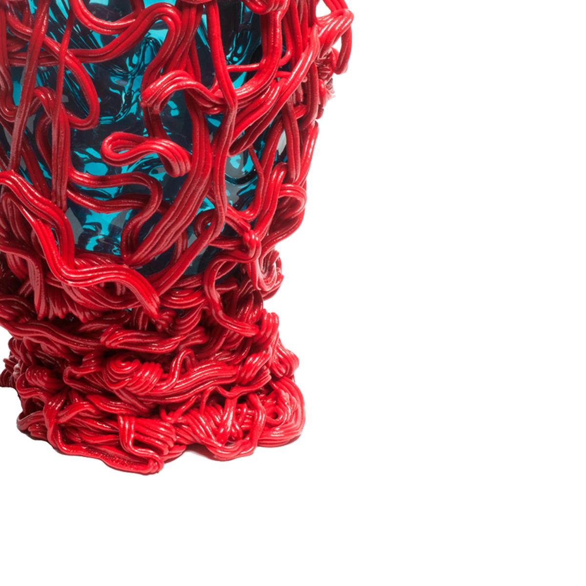 Modern Fish Design Gaetano Pesce Spaghetti Special Vase Soft Resin Red Blue For Sale