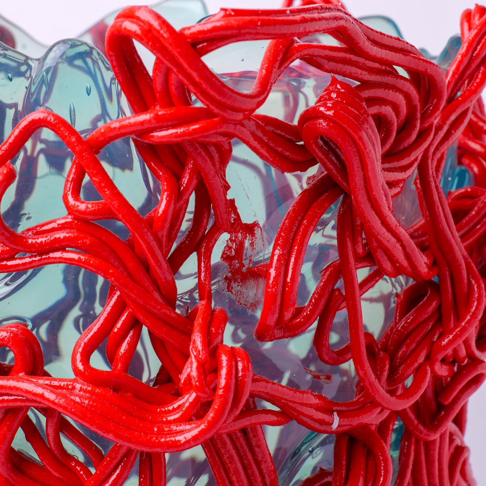 Italian Fish Design Gaetano Pesce Spaghetti Special Vase L Soft Resin Red Blue For Sale