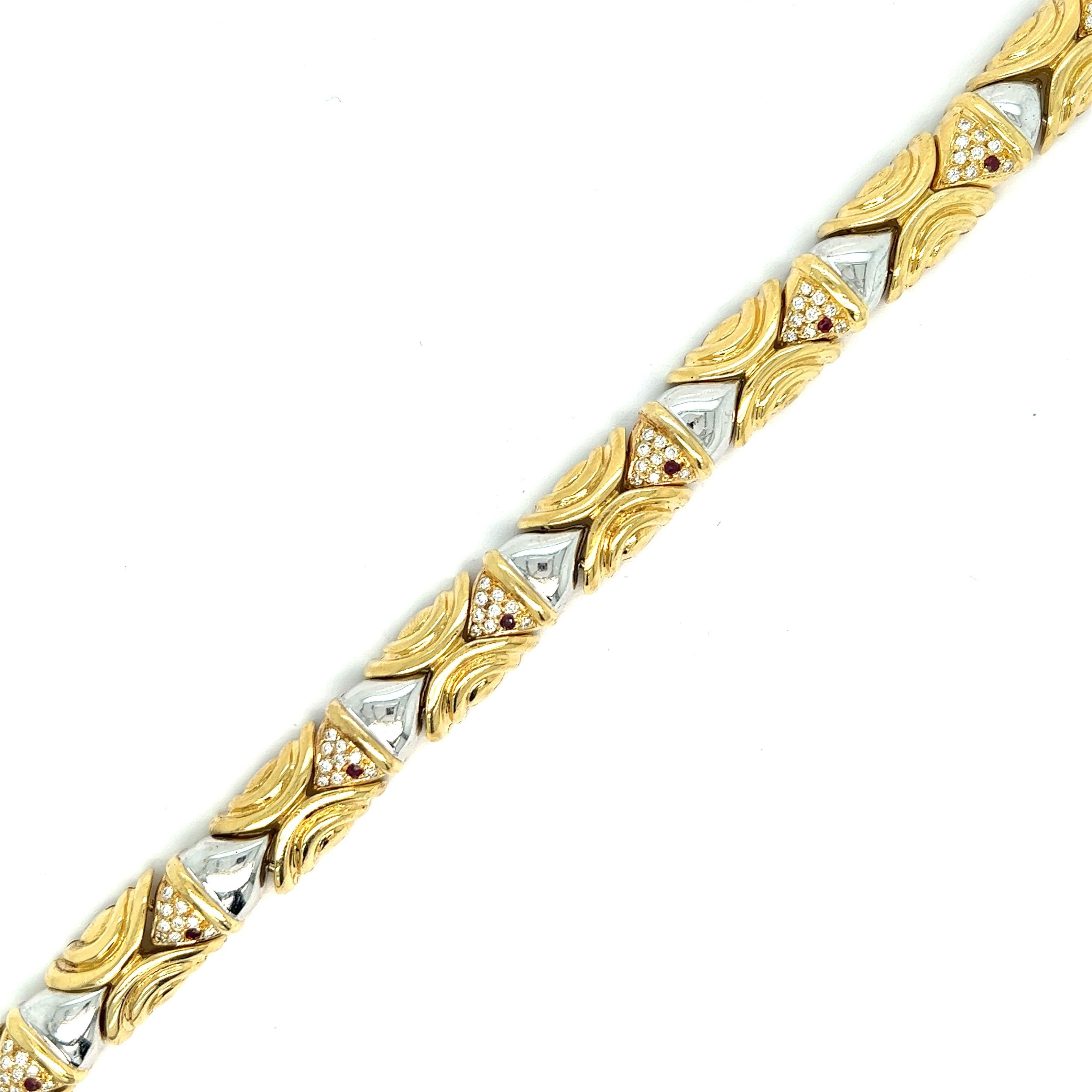 Fish Diamond Ruby Two-Tone Gold Bracelet In Excellent Condition For Sale In New York, NY