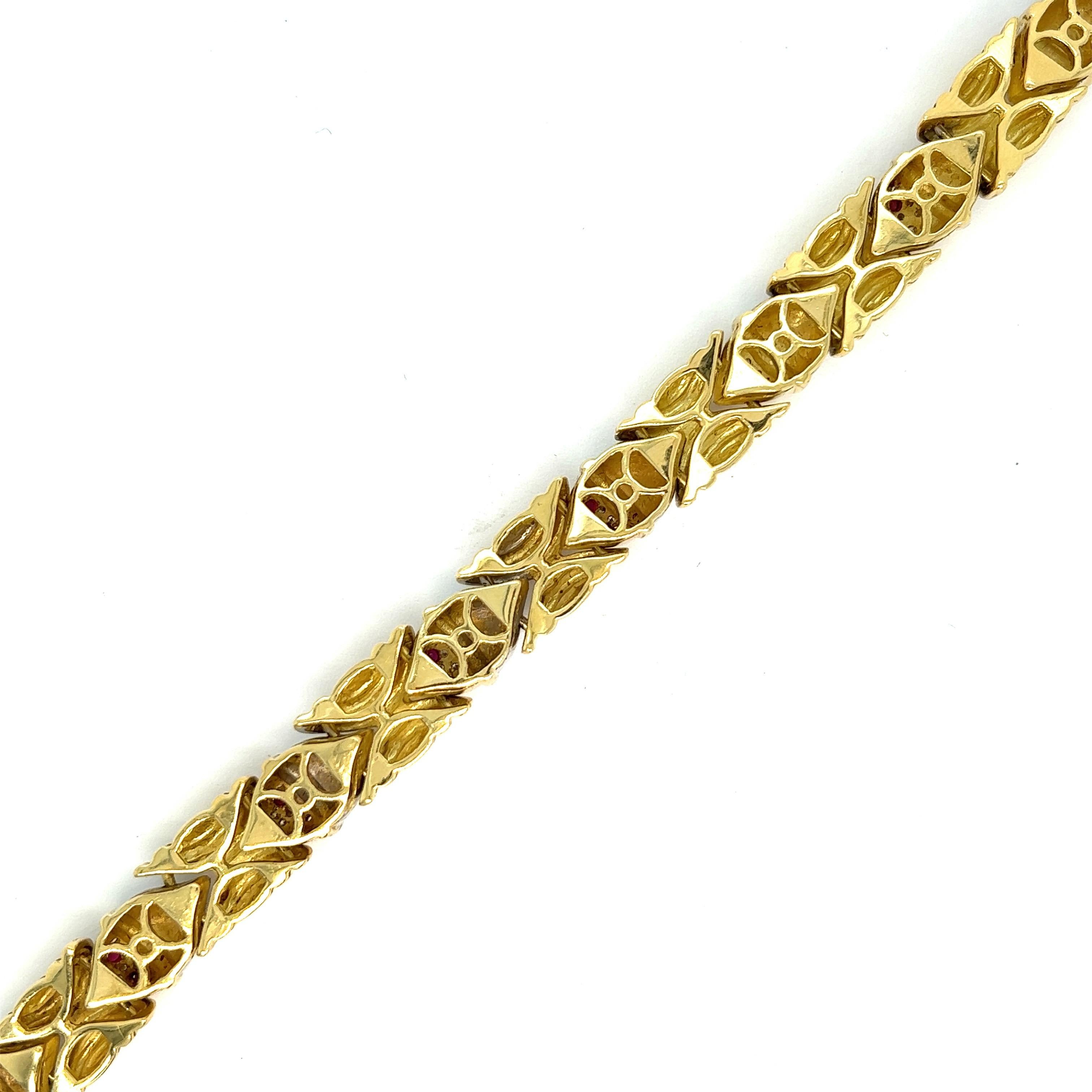Fisch-Diamant-Rubin-Armband aus zweifarbigem Gold Damen im Angebot