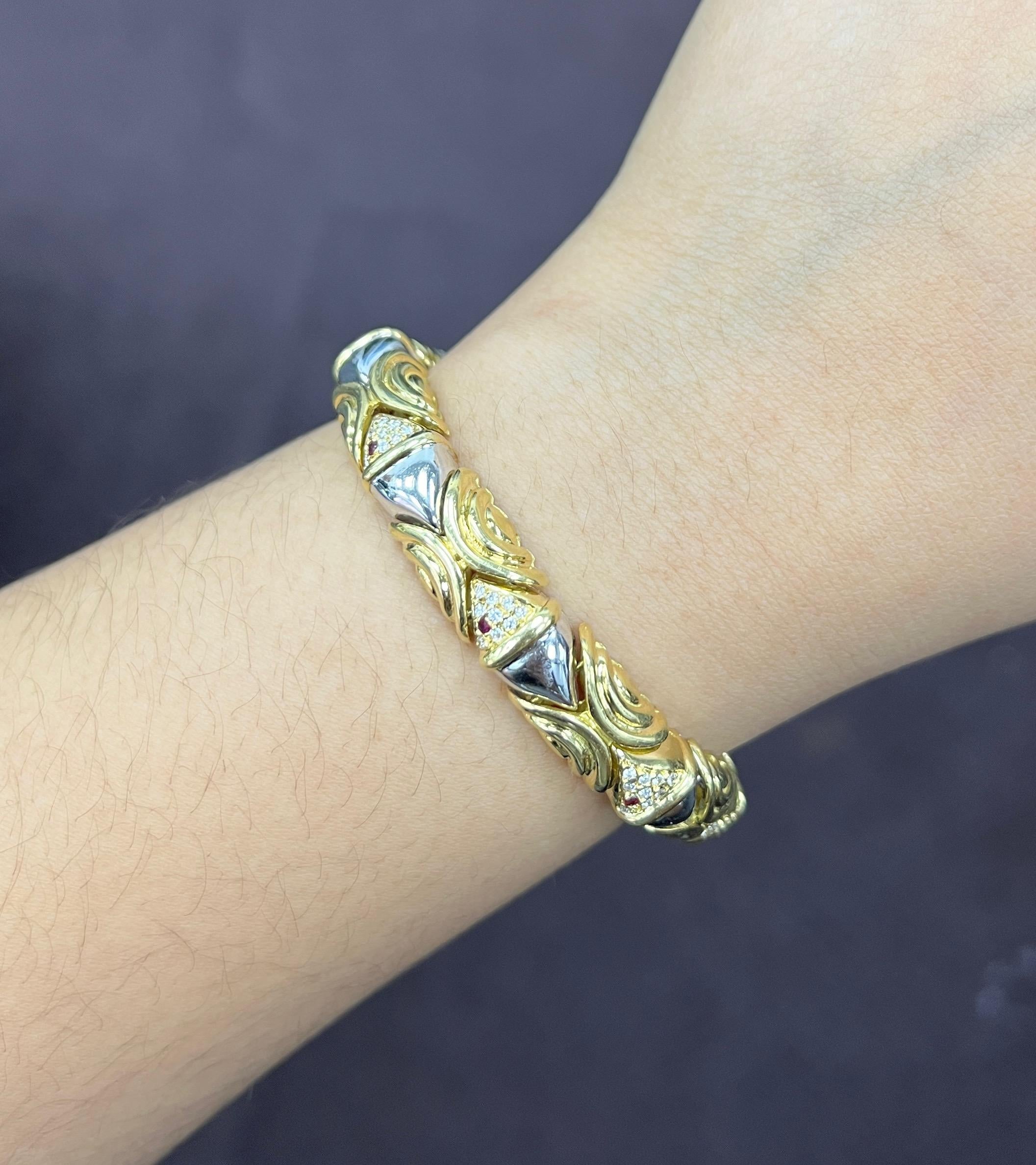 Fisch-Diamant-Rubin-Armband aus zweifarbigem Gold im Angebot 2