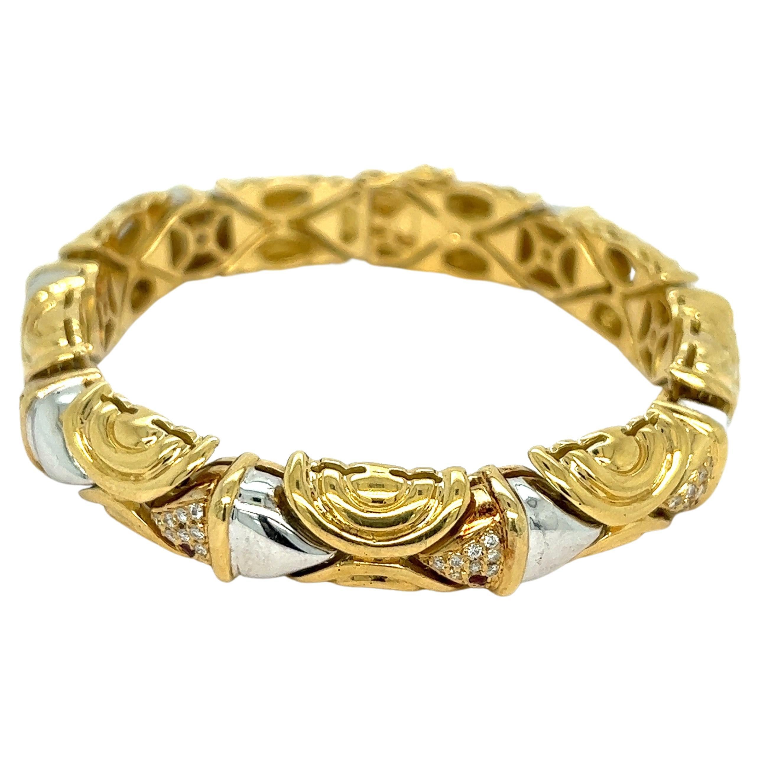 Fisch-Diamant-Rubin-Armband aus zweifarbigem Gold