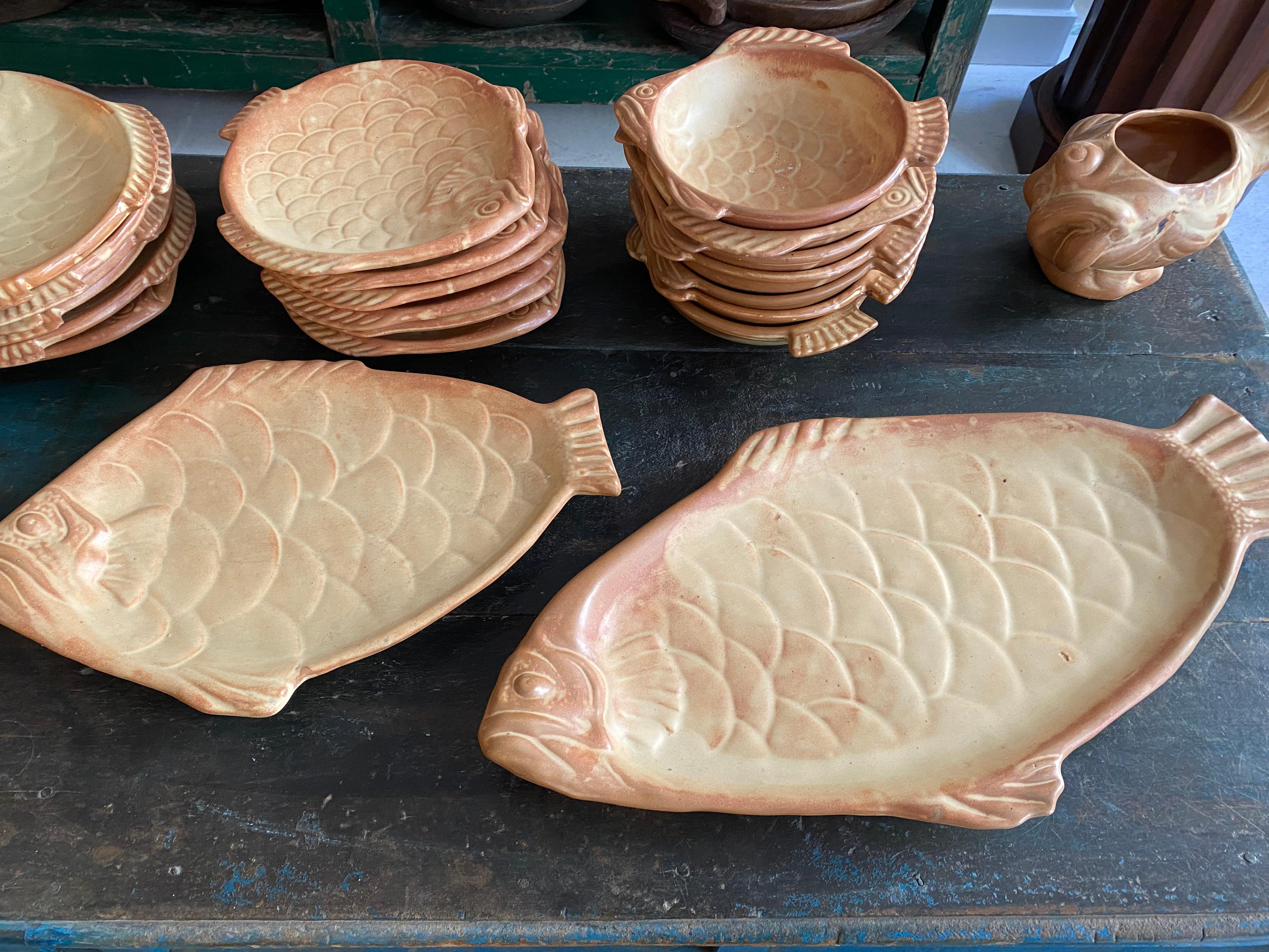 Faience Fish dinnerware set by Marius Giuge in Vallauris  For Sale