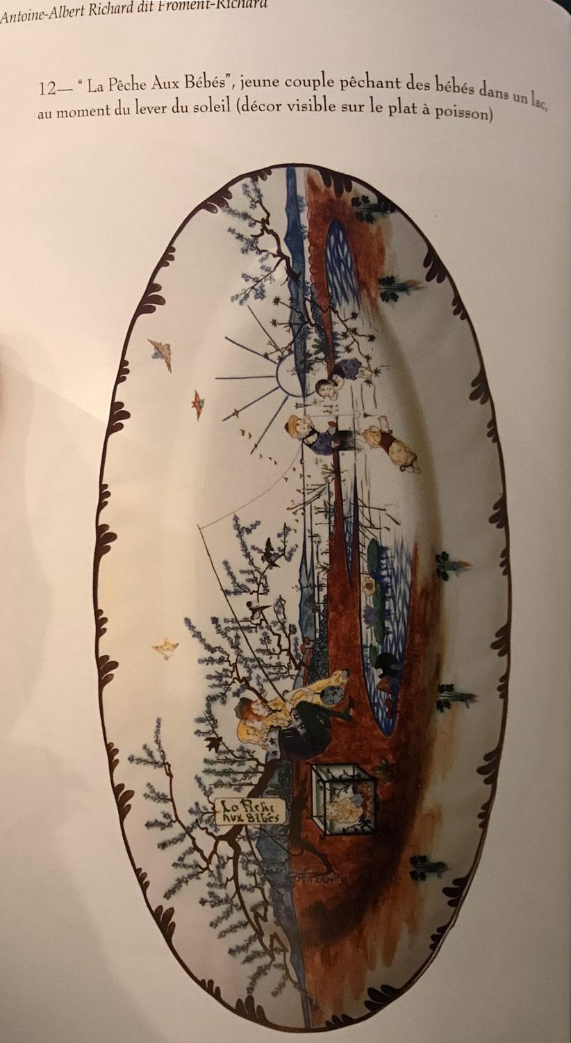 Plat à poisson peint par Froment-Richard Creil & Montereau « Le Parisien » en vente 2