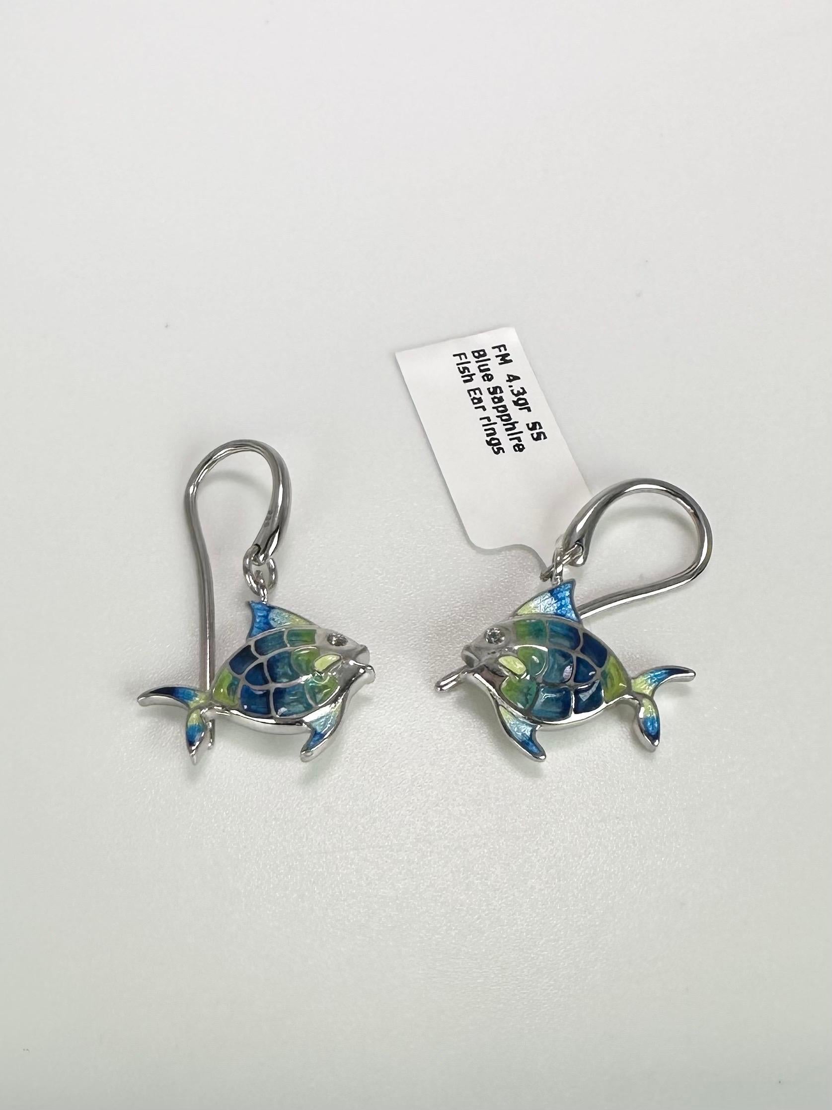 Fish diamond earrings made with enamel in silver, stamped 925 with natural diamonds, comes with certificate of authenticity.

WHAT YOU GET AT STAMPAR JEWELERS:
Stampar Jewelers, located in the heart of Jupiter, Florida, is a custom jewelry store and