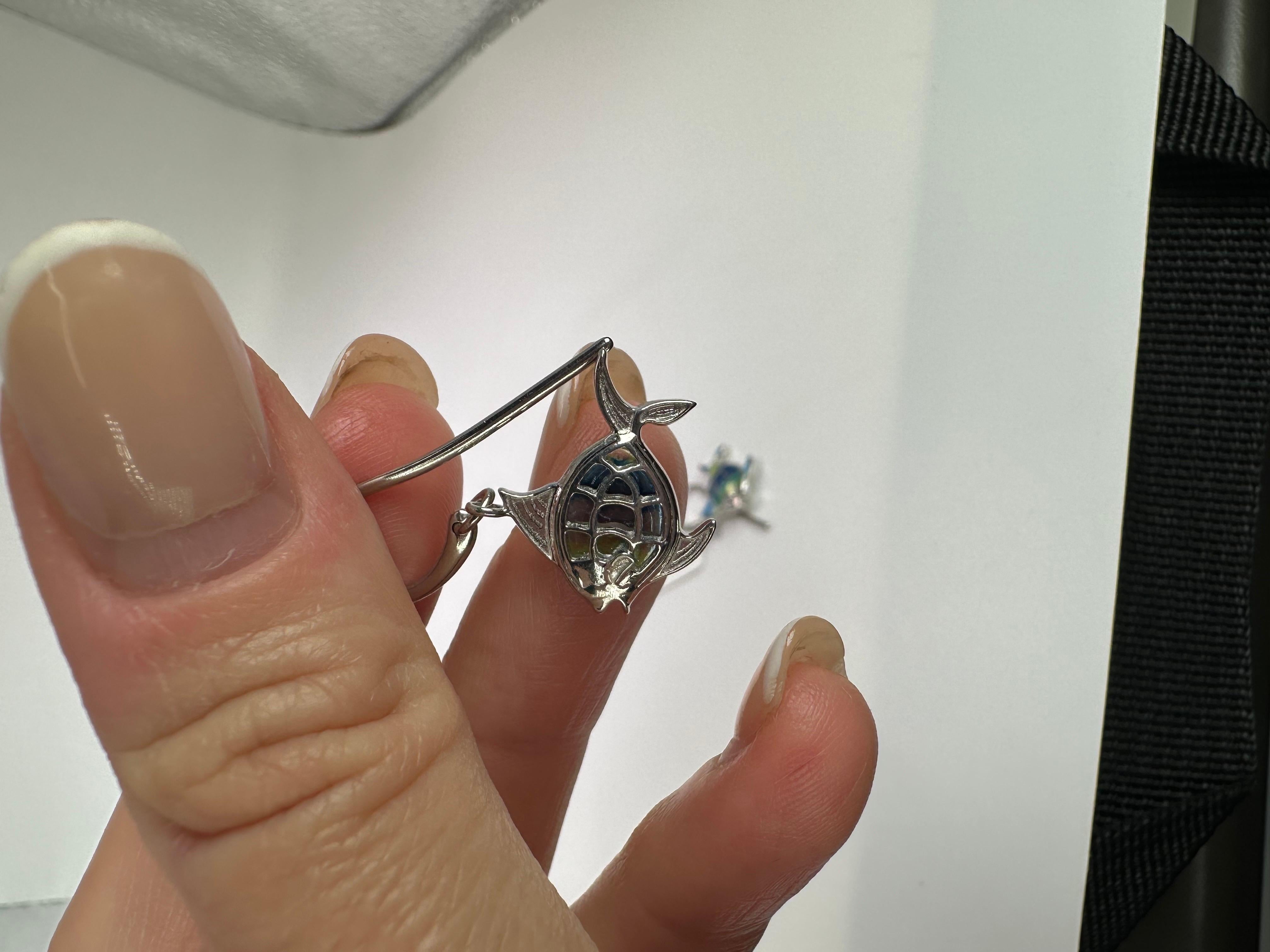 Fish earrings diamond earrings fishing 925 enamel earrings silver  In New Condition For Sale In Jupiter, FL