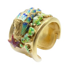 Fish Enamel Diamond Gold Plated Cocktail Ring