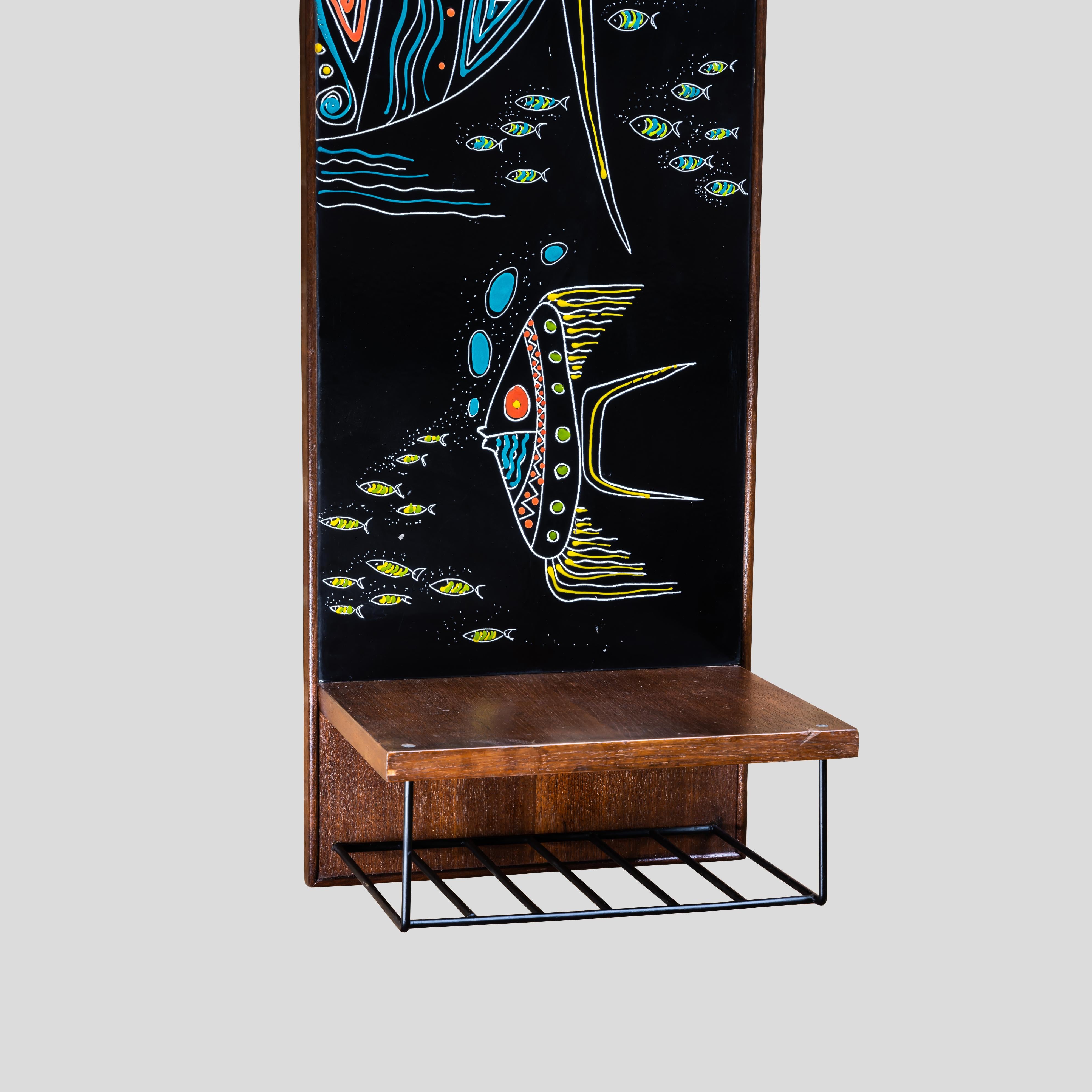 Mid-Century Modern Fish Enamelled Arts on Metal Console Design by Siva Poggibonsi, 1950s For Sale