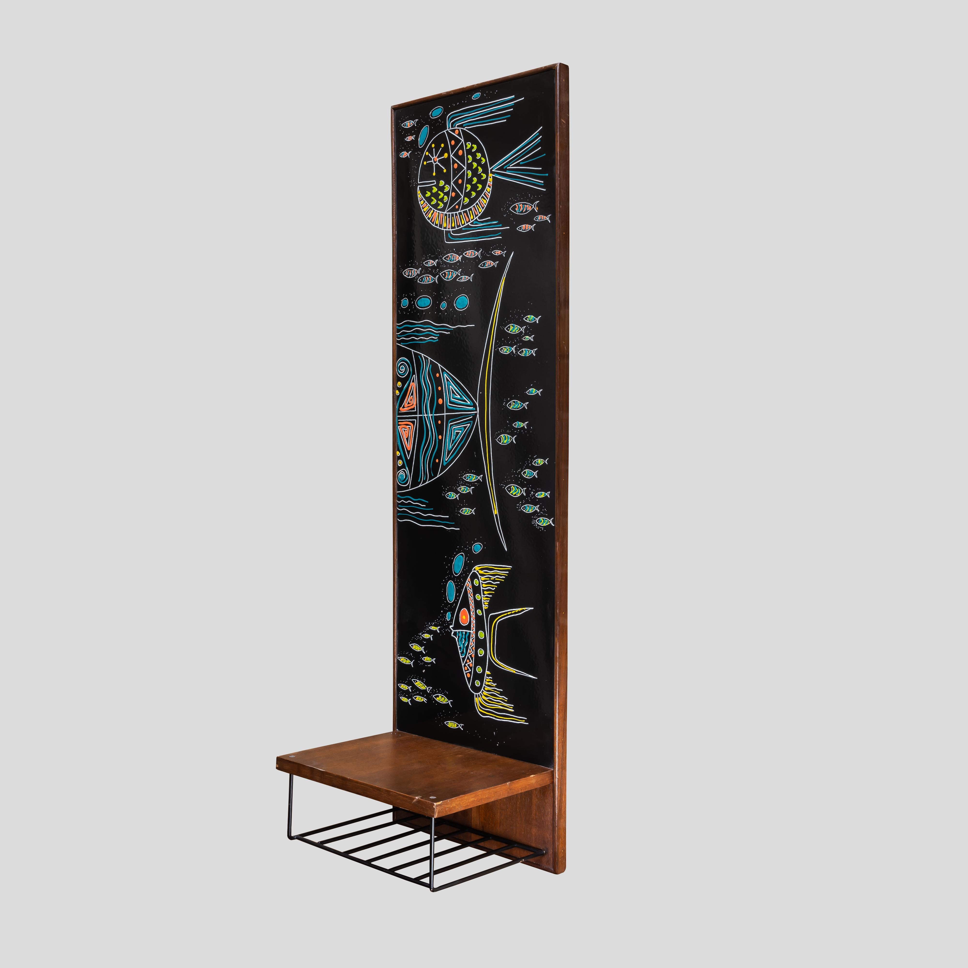 Italian Fish Enamelled Arts on Metal Console Design by Siva Poggibonsi, 1950s For Sale