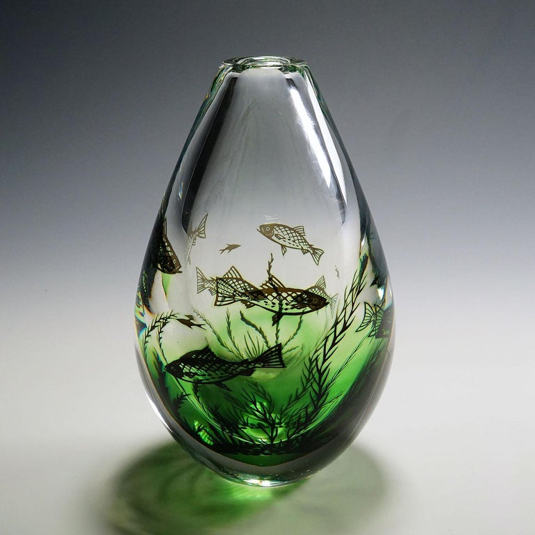 Fish Graal Vase by Edward Hald for Orrefors, Sweden For Sale at 1stDibs