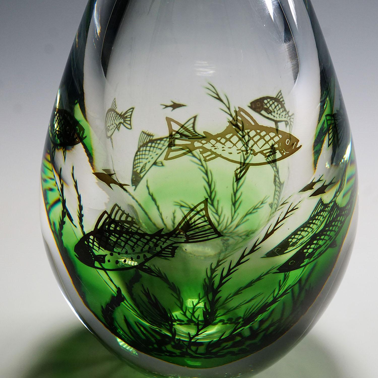 Fisch-Graal-Vase von Edward Hald für Orrefors, Schweden im Zustand „Gut“ im Angebot in Berghuelen, DE